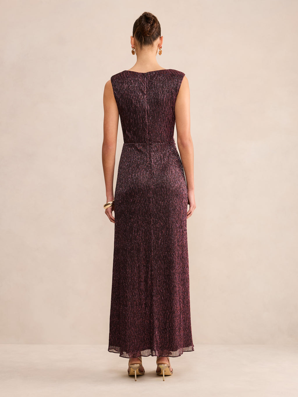Lainey Sleeveless Draped Plisse Maxi