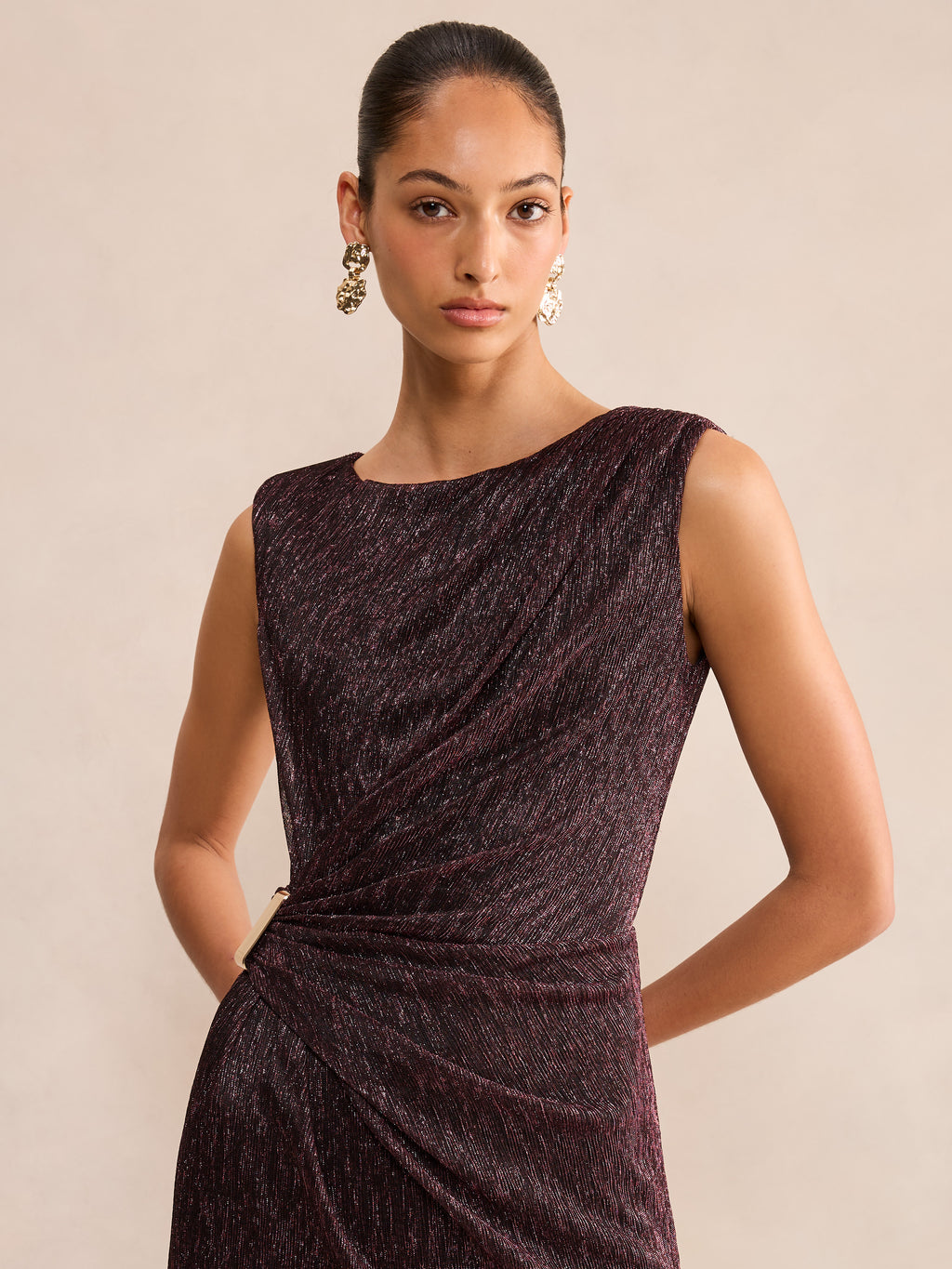 Lainey Sleeveless Draped Plisse Maxi