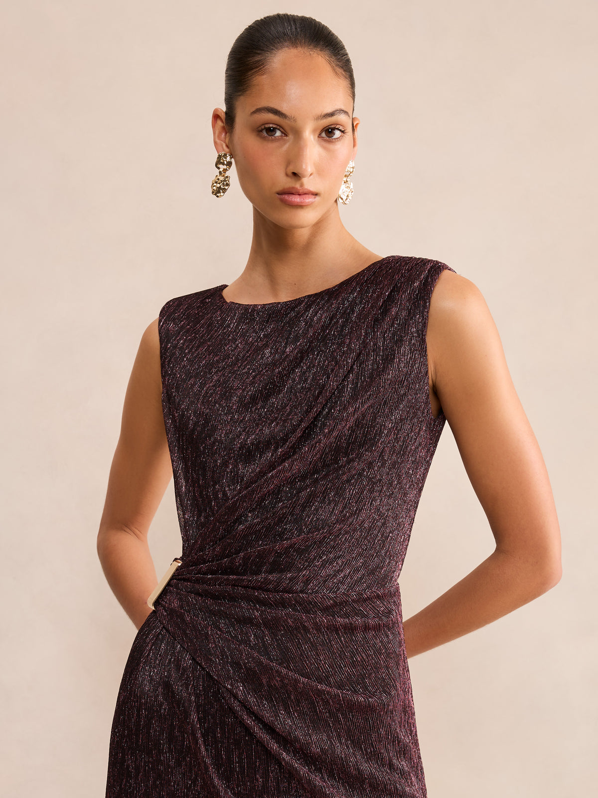 Lainey Sleeveless Draped Plisse Maxi