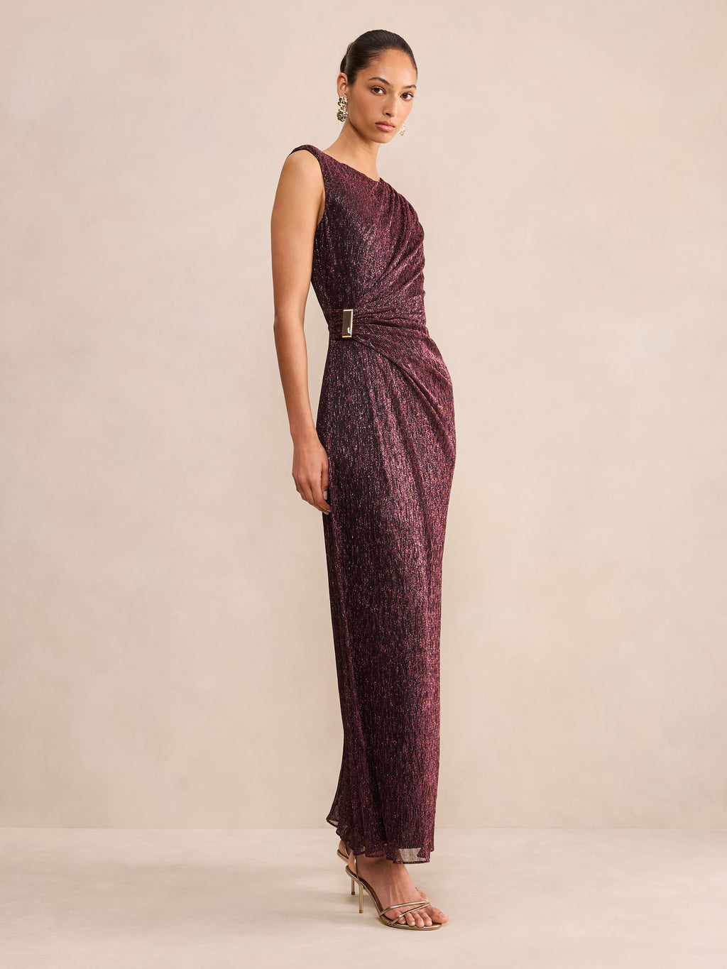 Lainey Sleeveless Draped Plisse Maxi