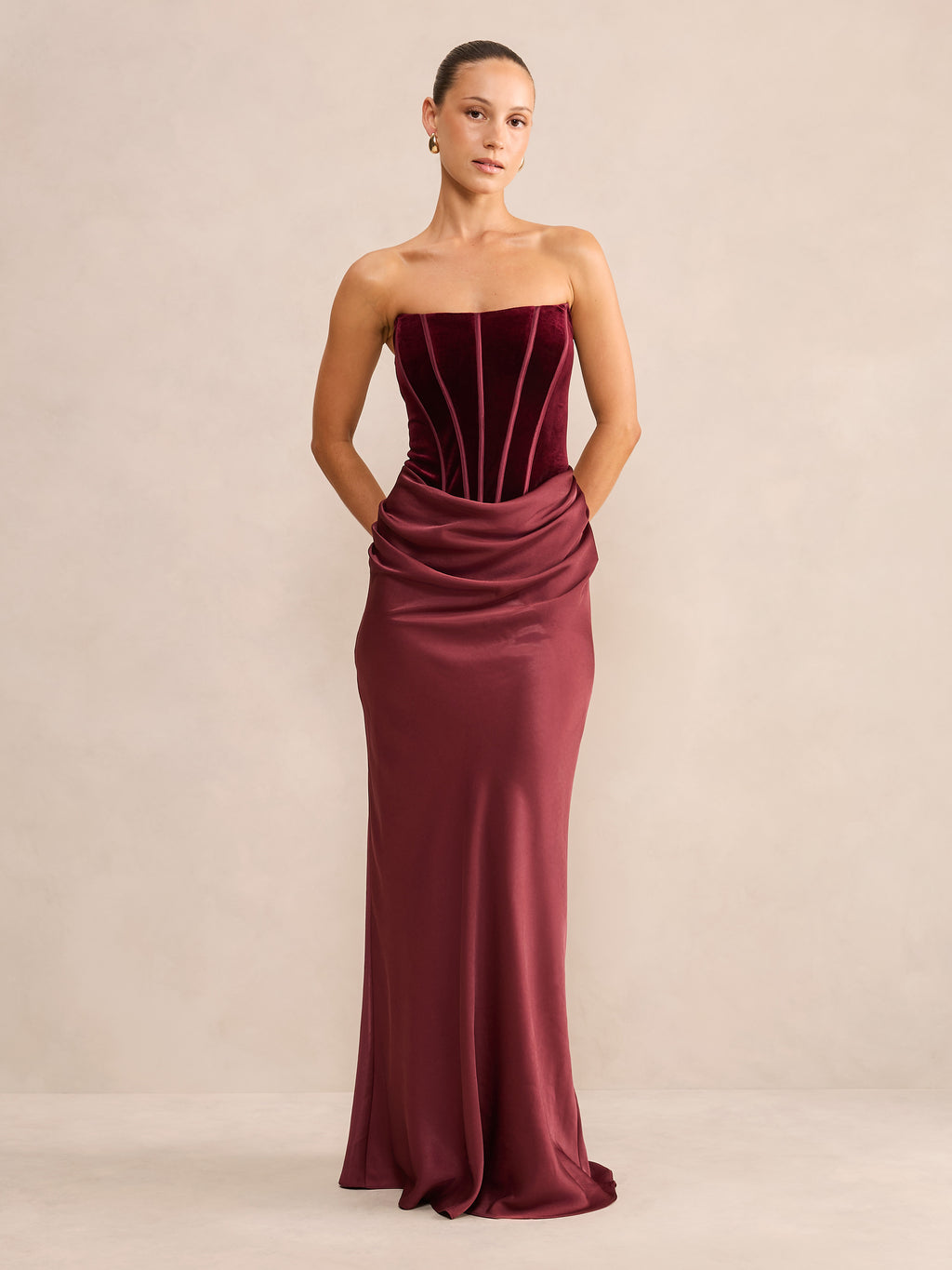 Isra Petite Velvet Corset Maxi