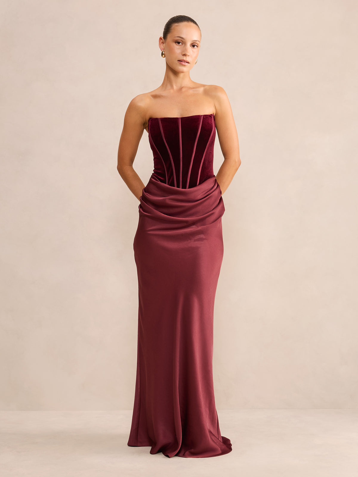 Isra Petite Velvet Corset Maxi