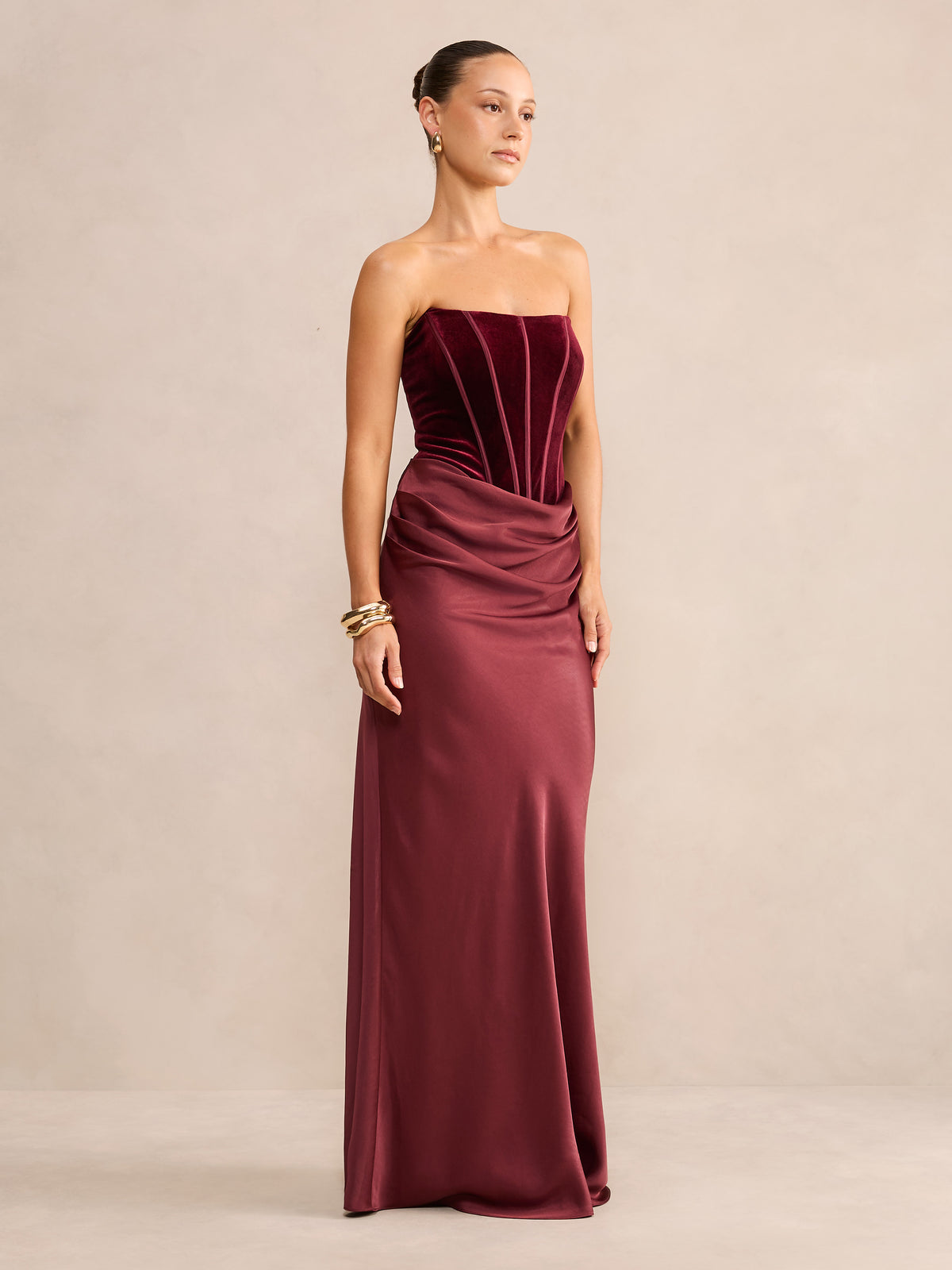 Isra Petite Velvet Corset Maxi