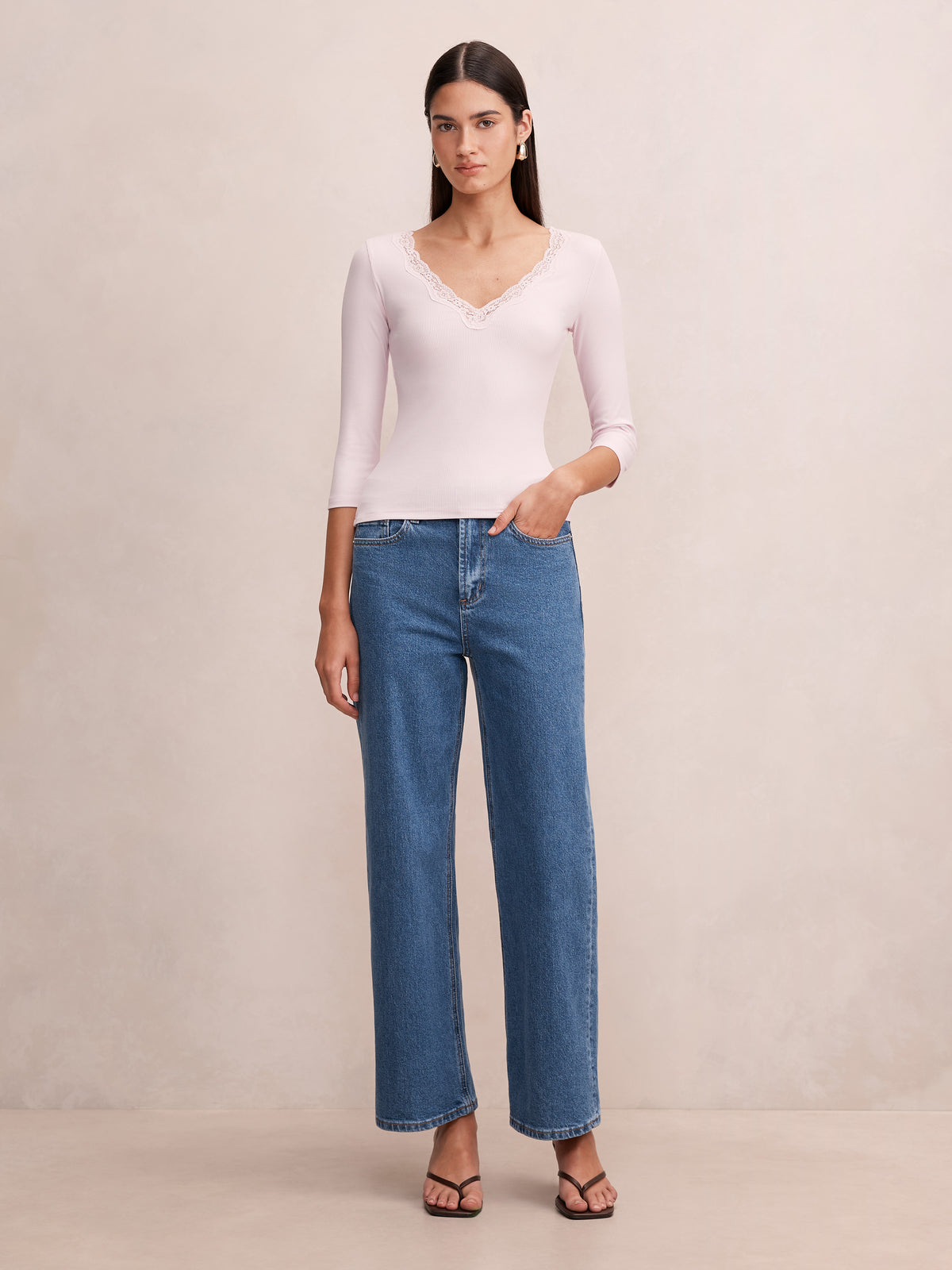 Selena Lace Trim 3/4 Sleeve