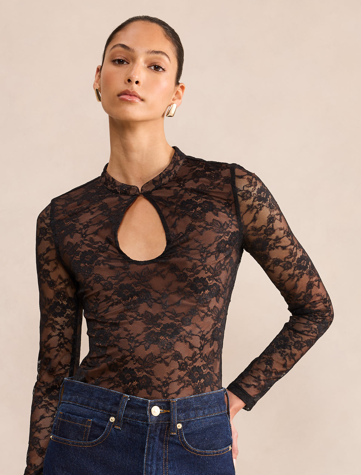 Ava Lace Keyhole Long Sleeve