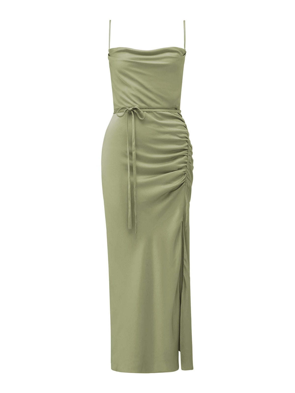 Fay Satin Cowl Ruched Slip Maxi Dress