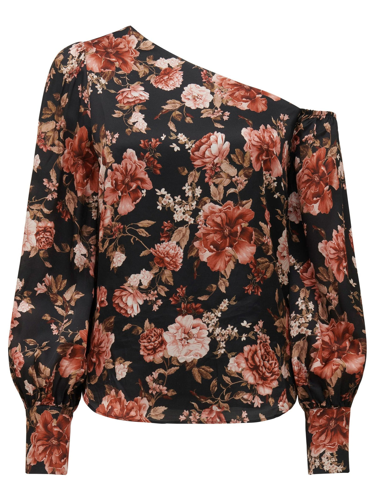Lana Printed Satin Tipped Shoulder Blouse