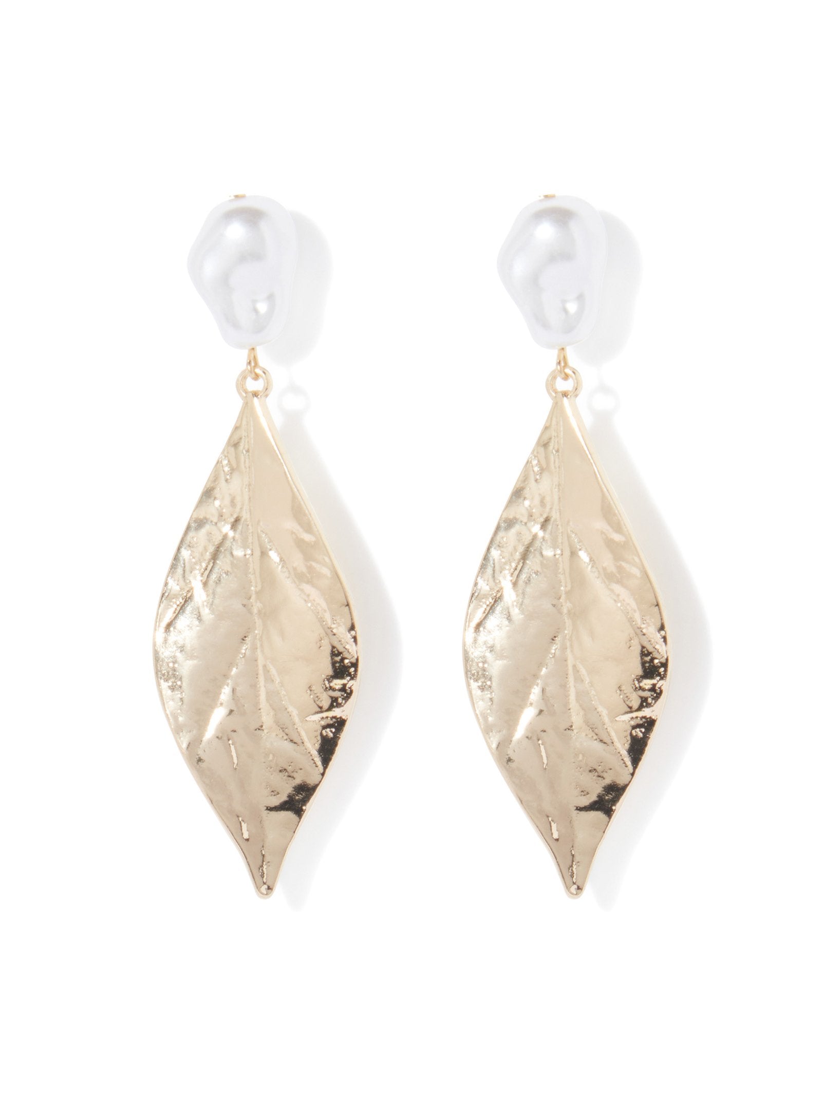 Macy Single Leaf & Pearl Drop Earring