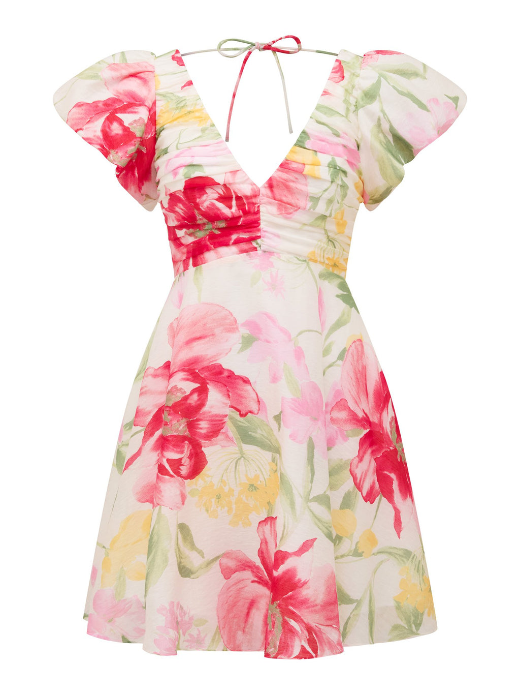  June Ruched V Neck Mini Dress