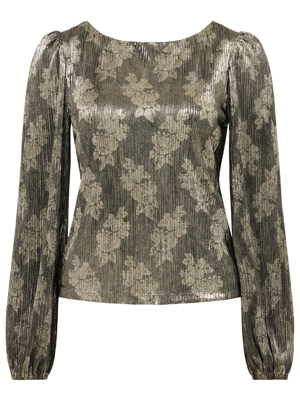 Gabriella Boat Neck Metallic Plisse Top