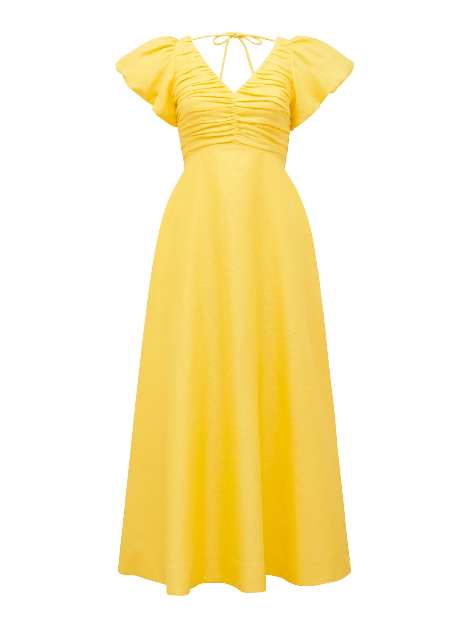  June Ruched Linen Midi Dress