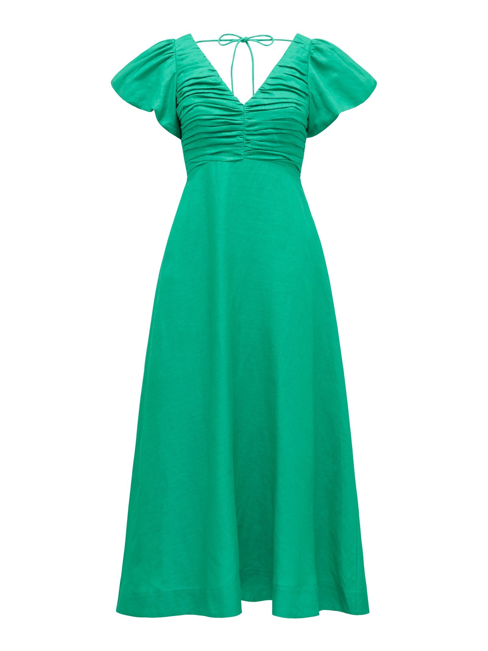  June Petite Ruched Linen Midi Dress