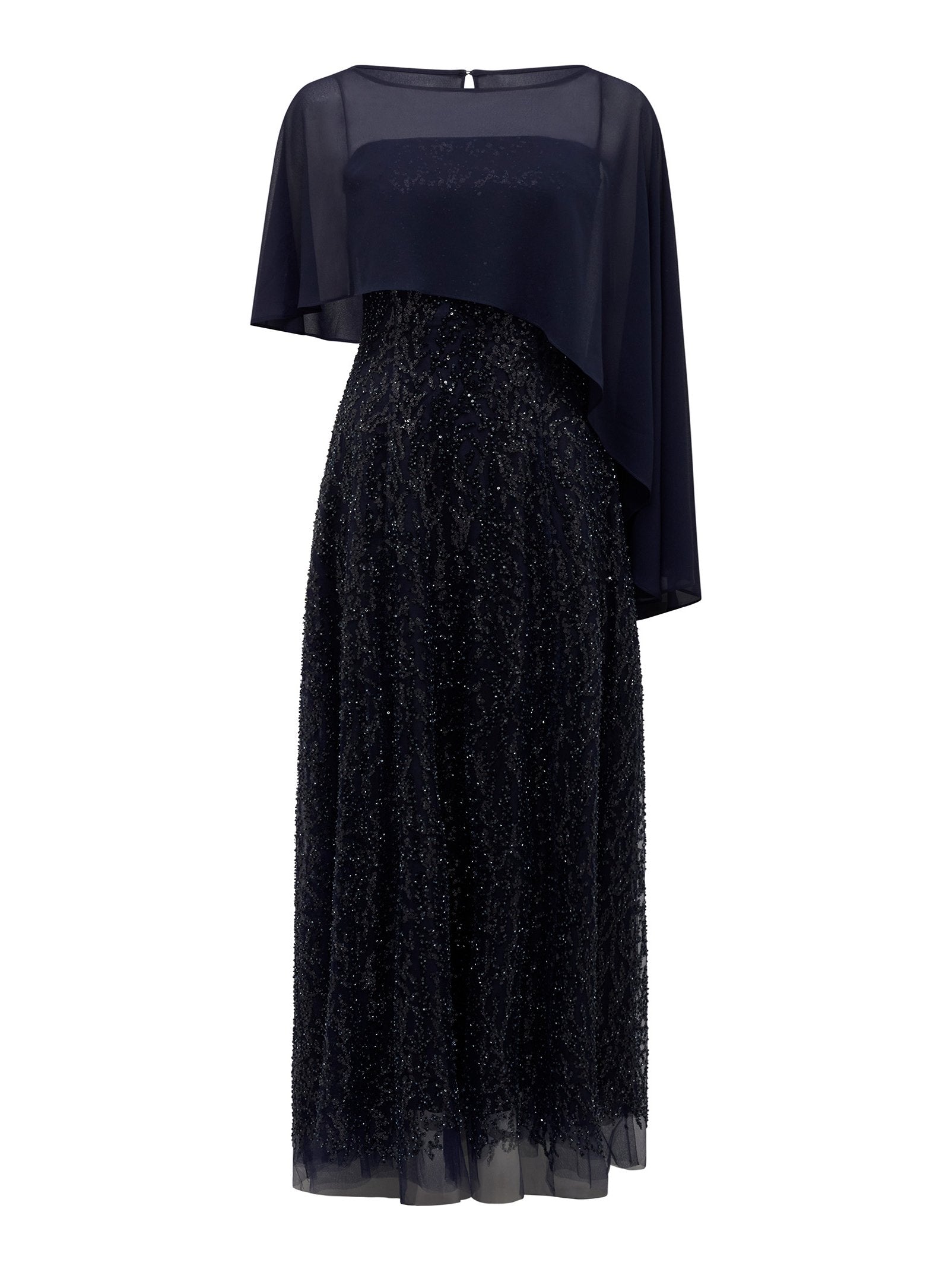  Erin Sequin Cape Maxi Dress