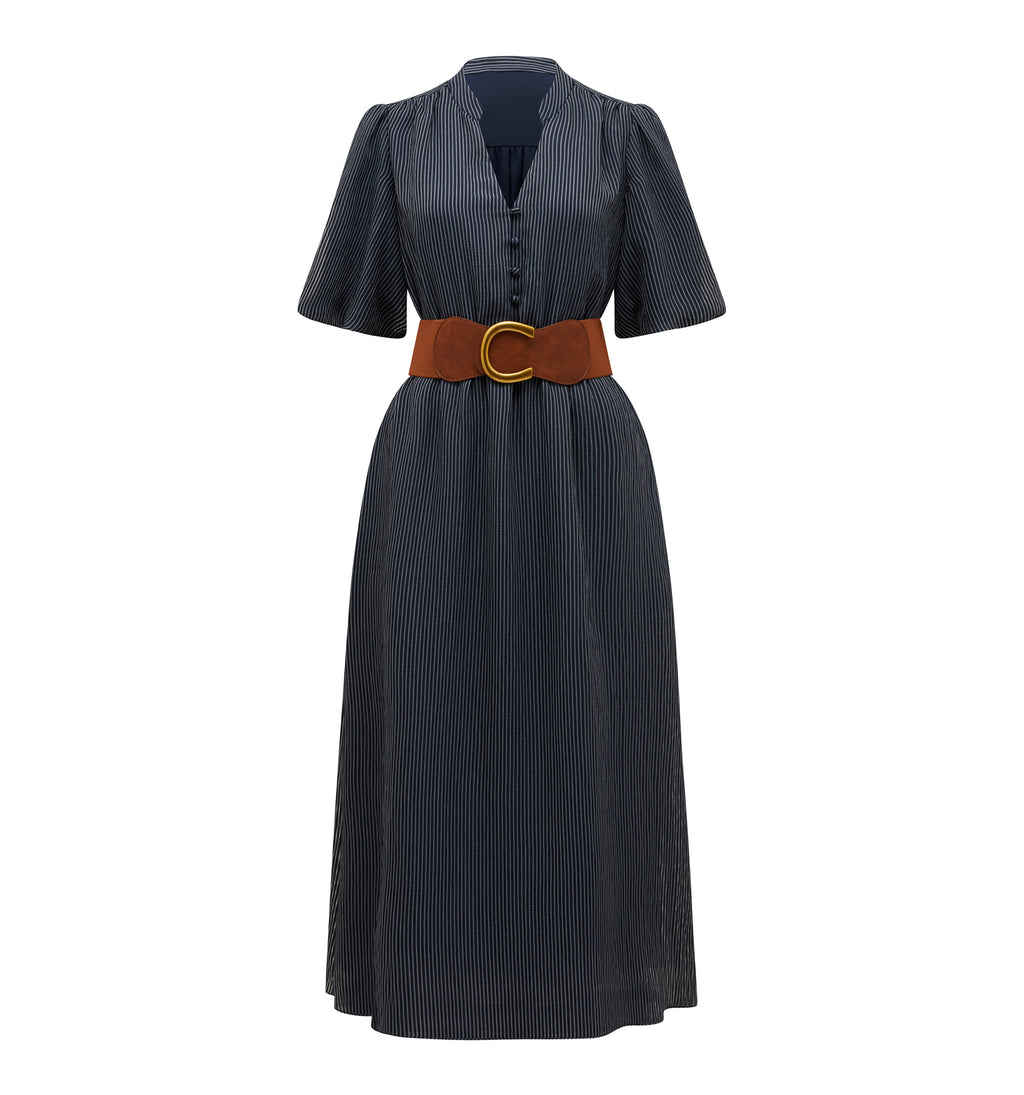 Lucy Petite Self Stripe Belt Midi Dress