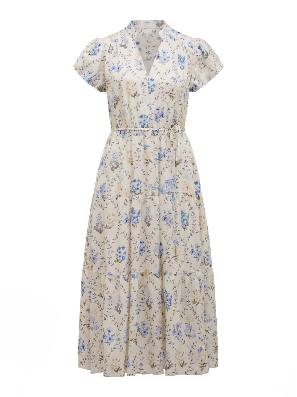 Jacqueline Petite Puff Sleeve Tiered Midi Dress