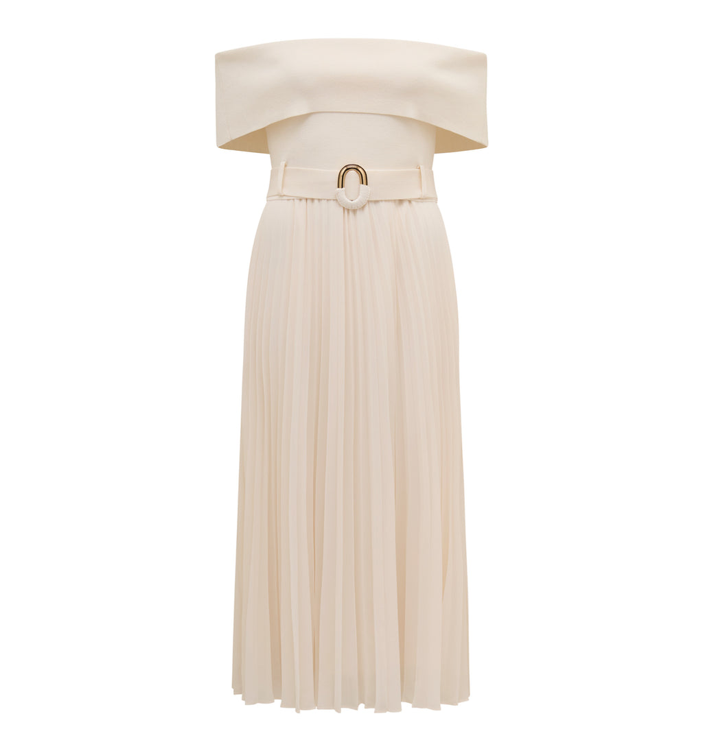 Capri Bardot Pleat Hem Midi Dress
