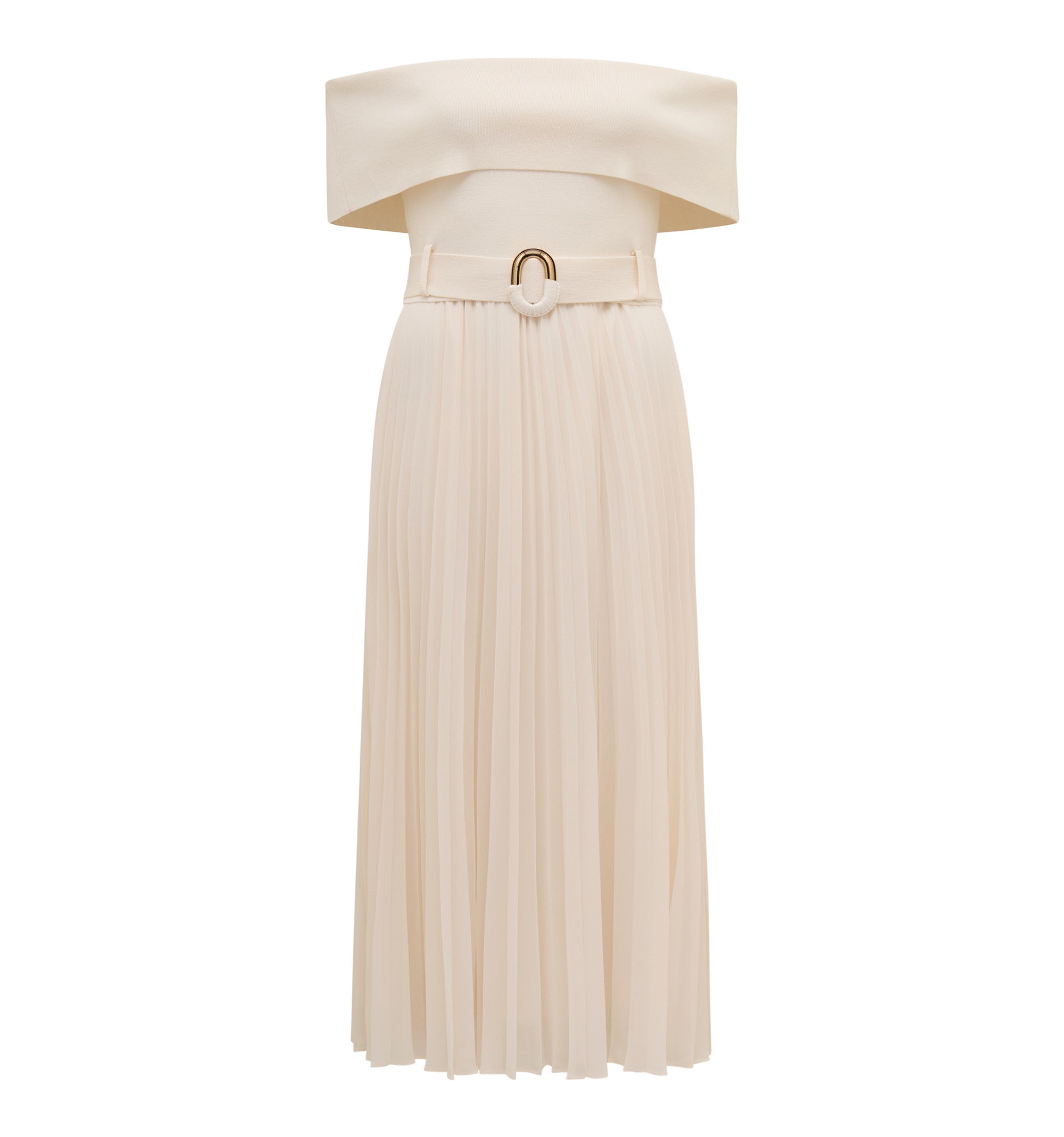 Capri Bardot Pleat Hem Midi Dress