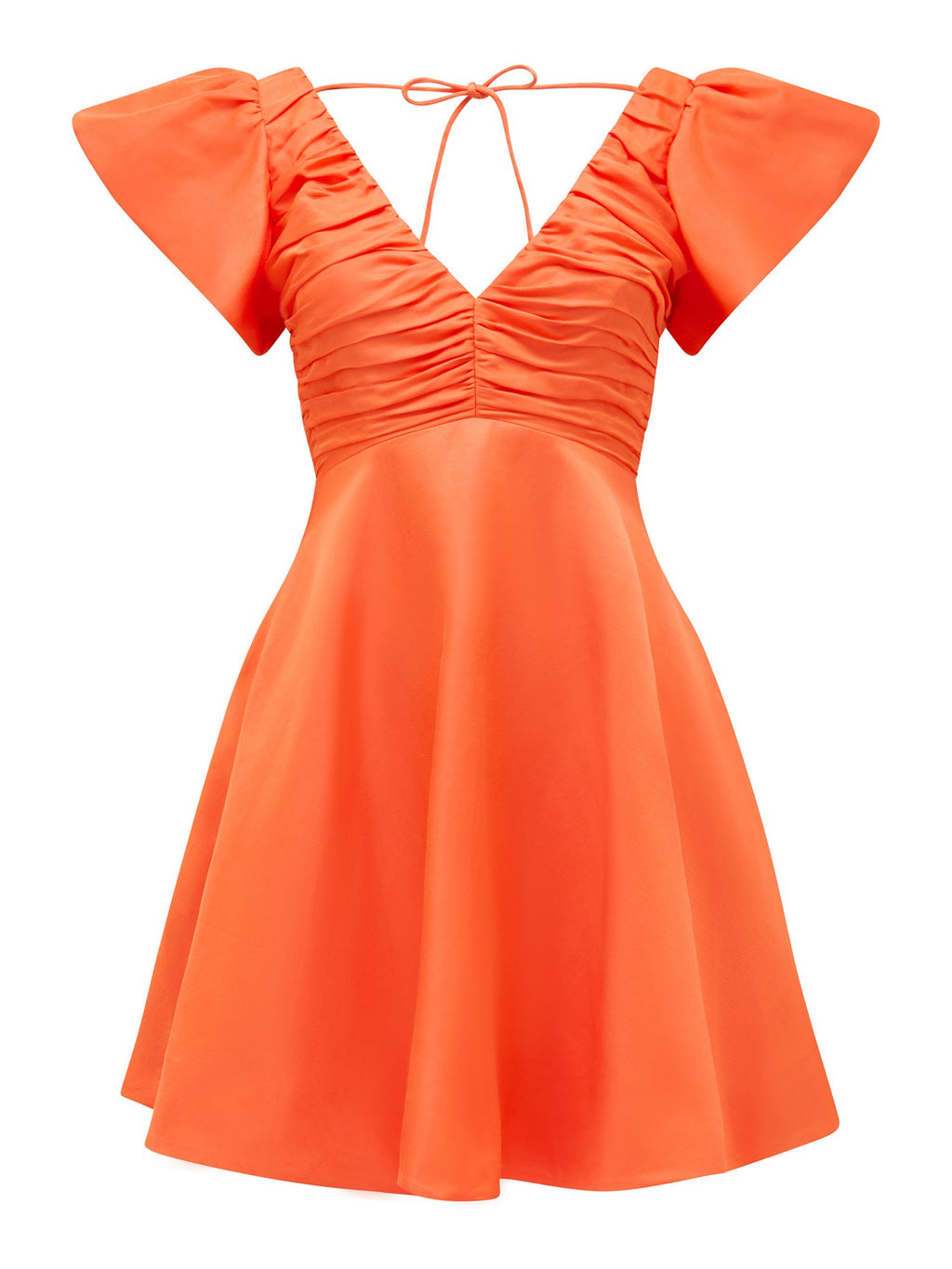  June Petite Ruched V Neck Mini Dress
