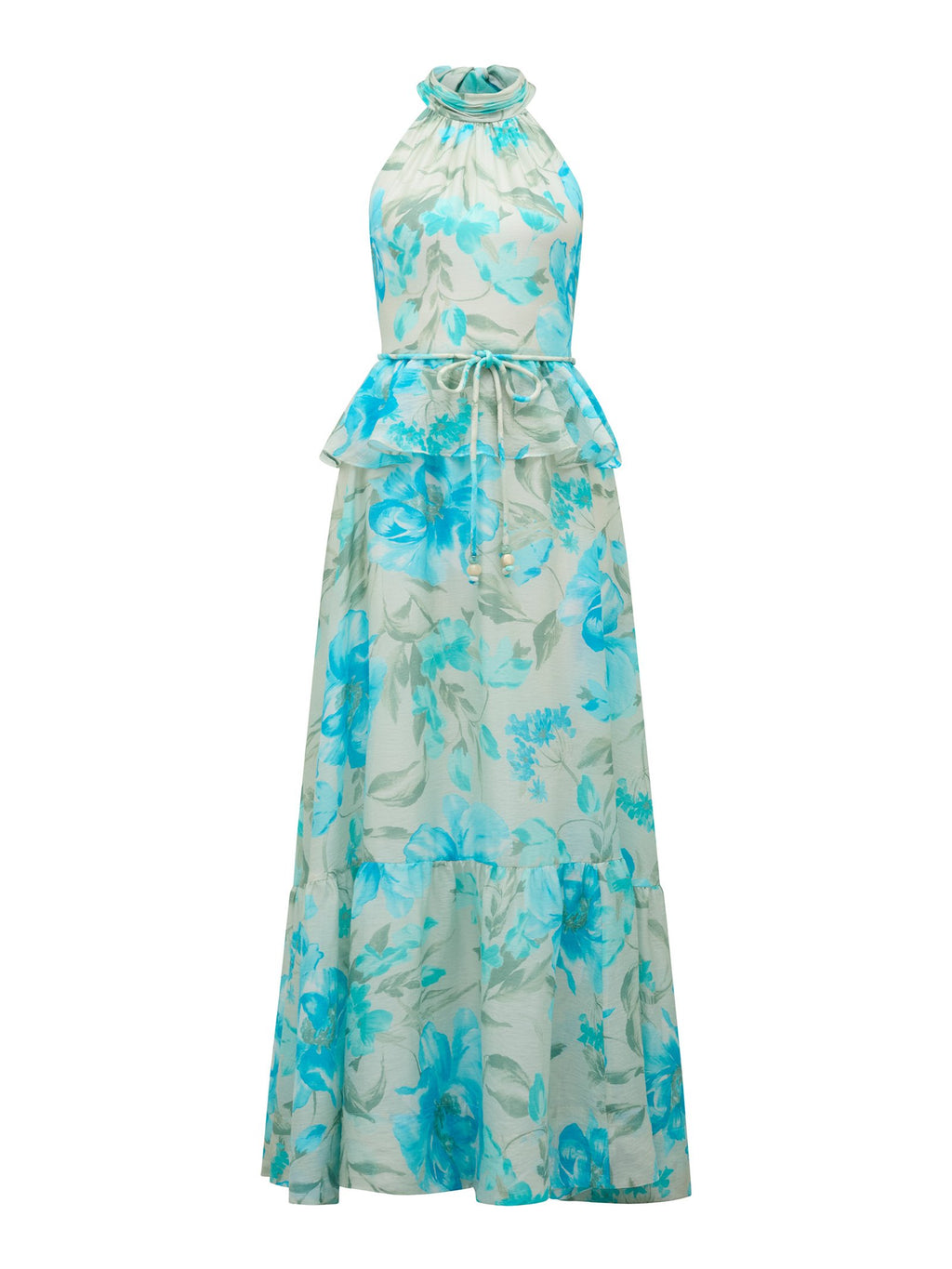  Serena Halter Peplum Maxi Dress