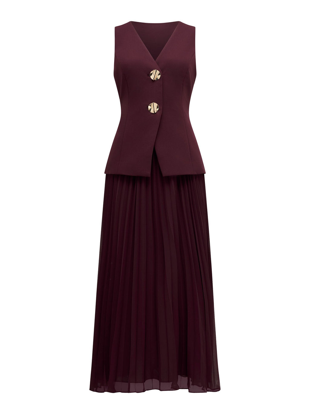 Larissa Petite Pleated Vest Maxi Dress