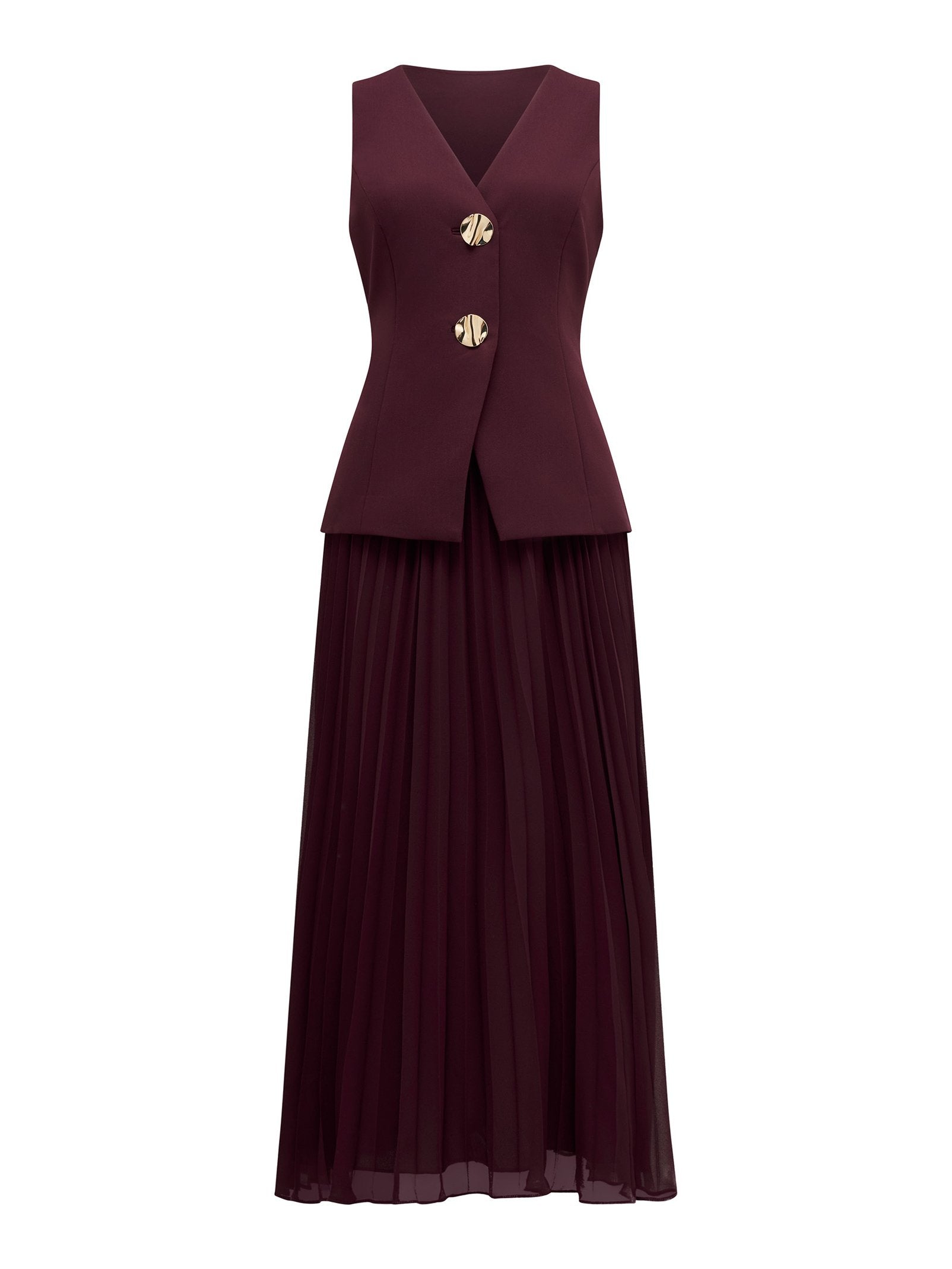  Larissa Petite Pleated Vest Maxi Dress