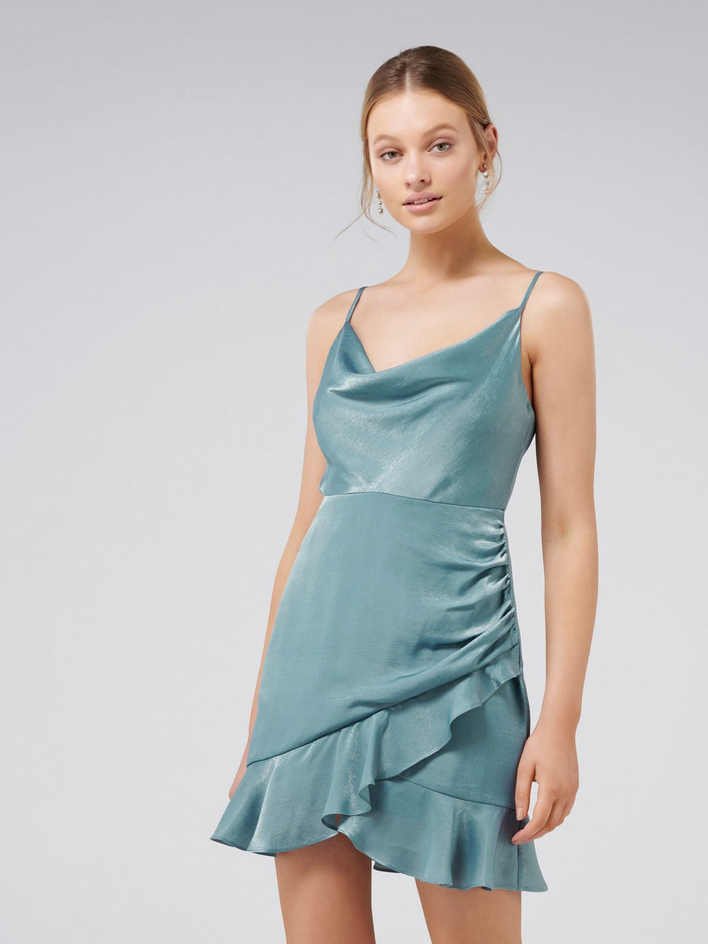 Fifi Cowl Neck Wrap Frill Mini Petite Dress