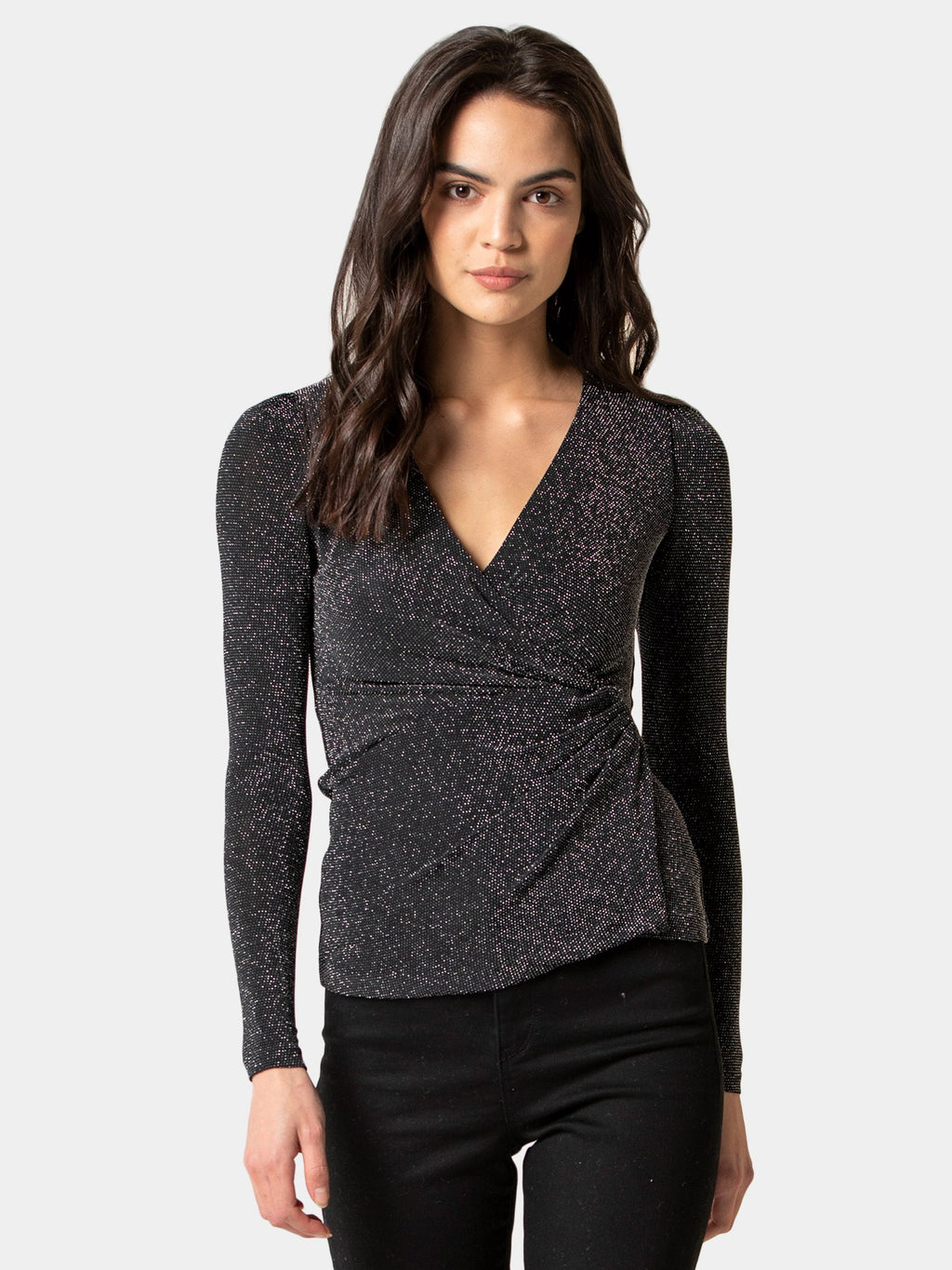 Posey Wrap Front Glitter Top
