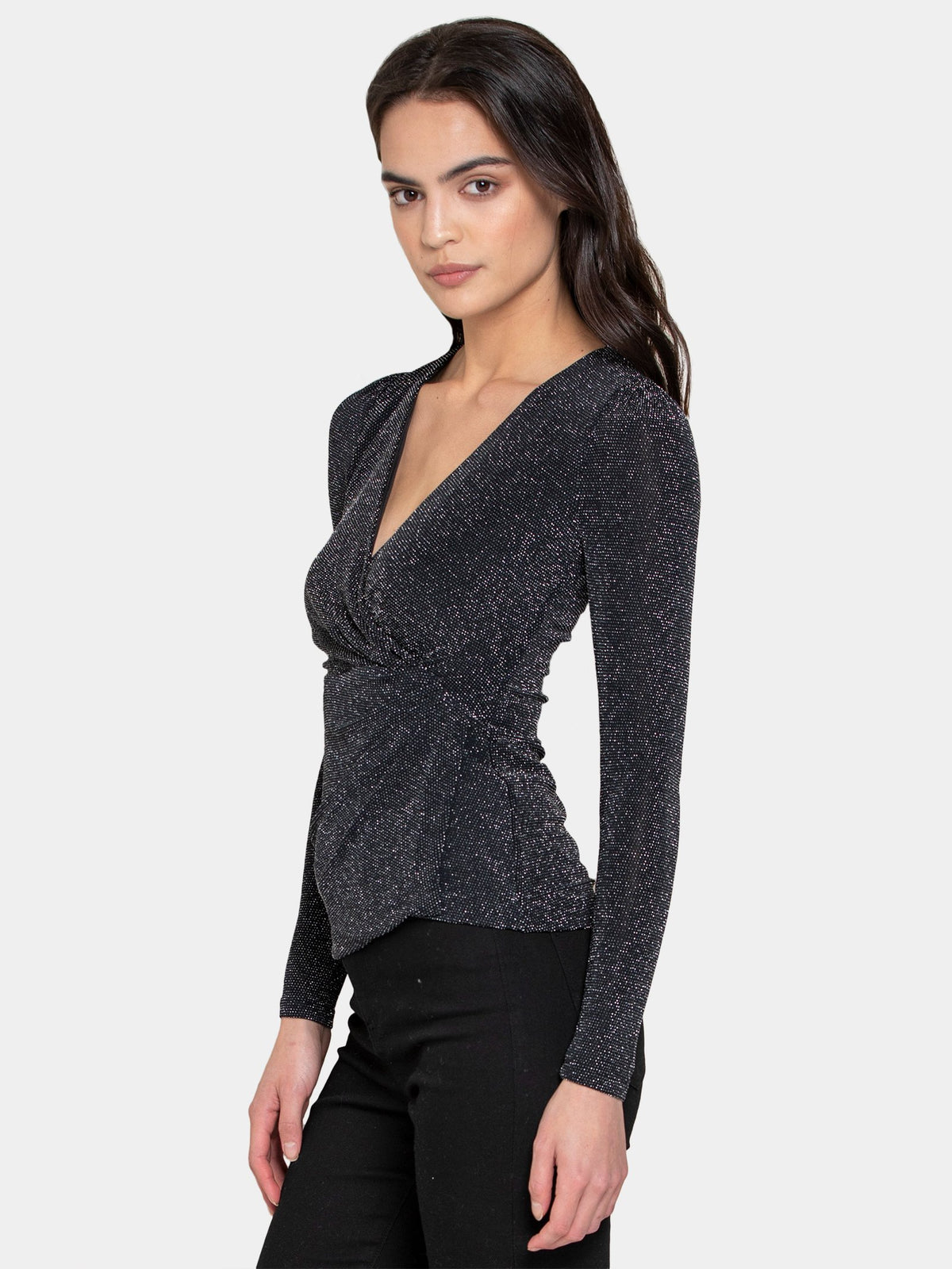 Posey Wrap Front Glitter Top