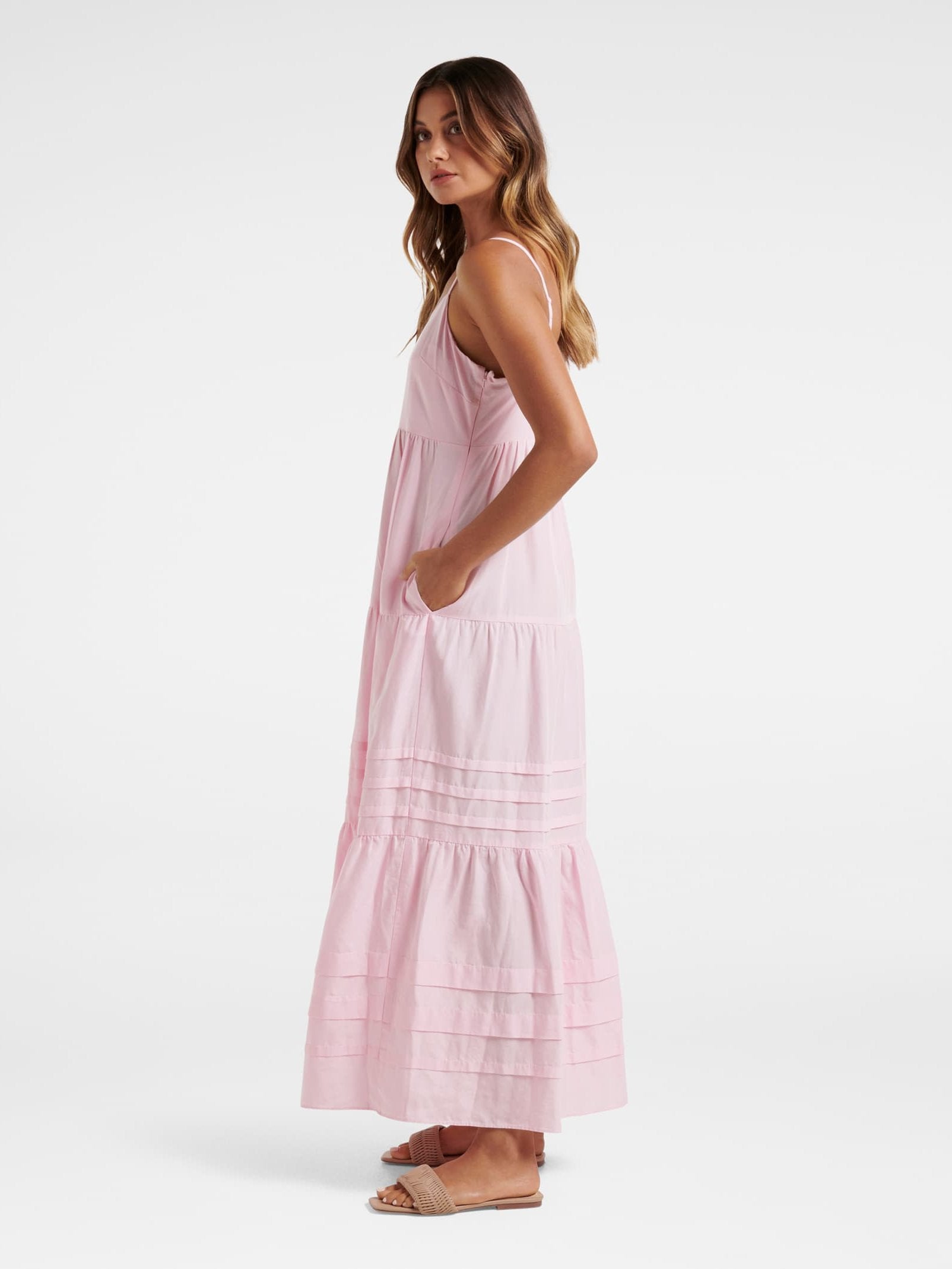 Savannah Pintuck Tiered Midi Dress
