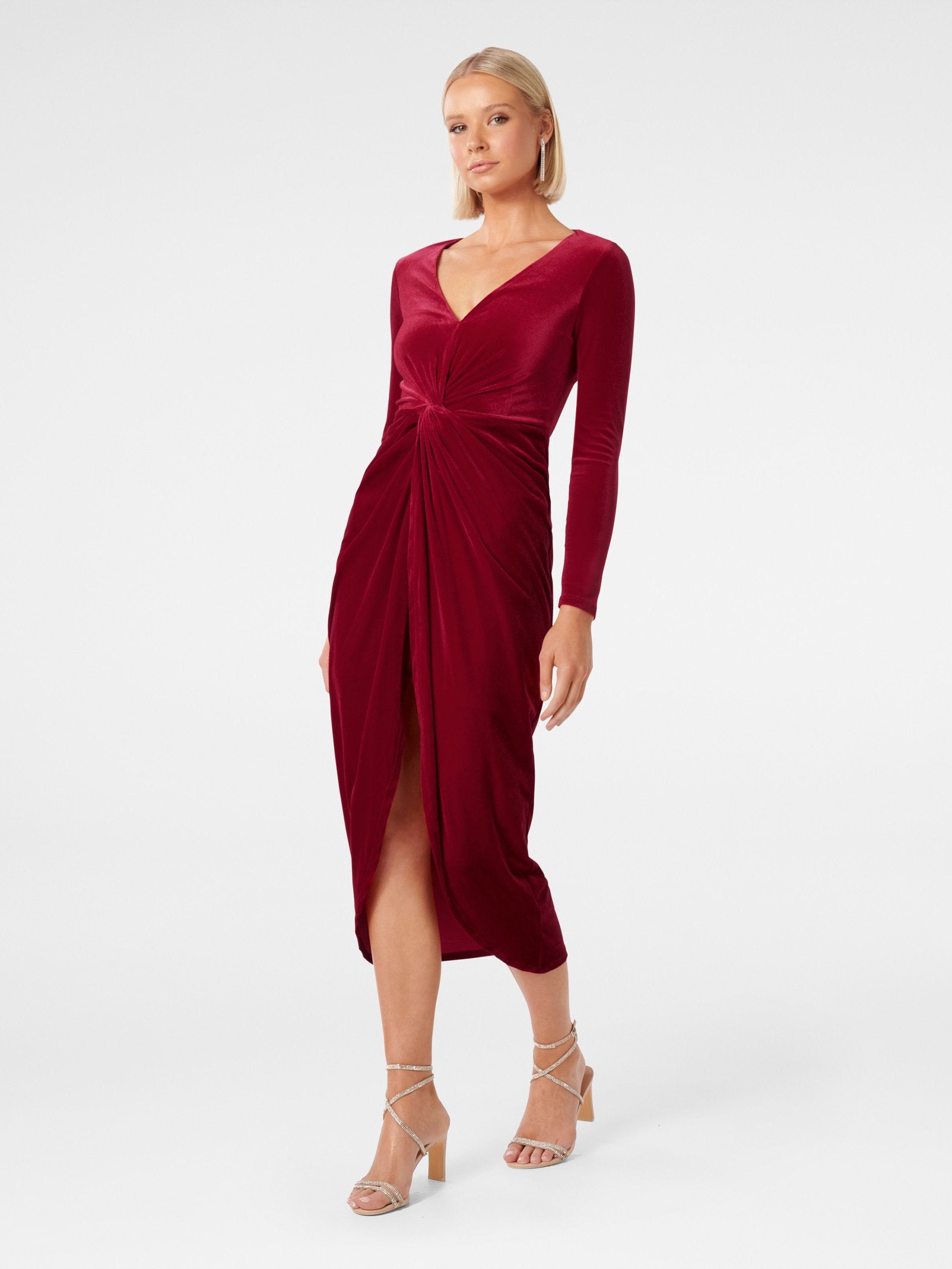Sofia Velvet Twist Front Midi Dress
