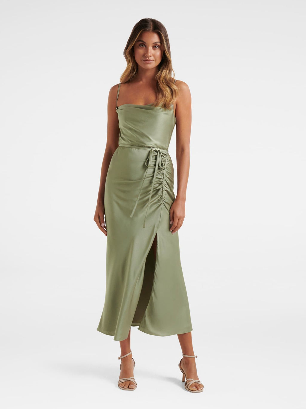 Fay Satin Cowl Ruched Slip Dress