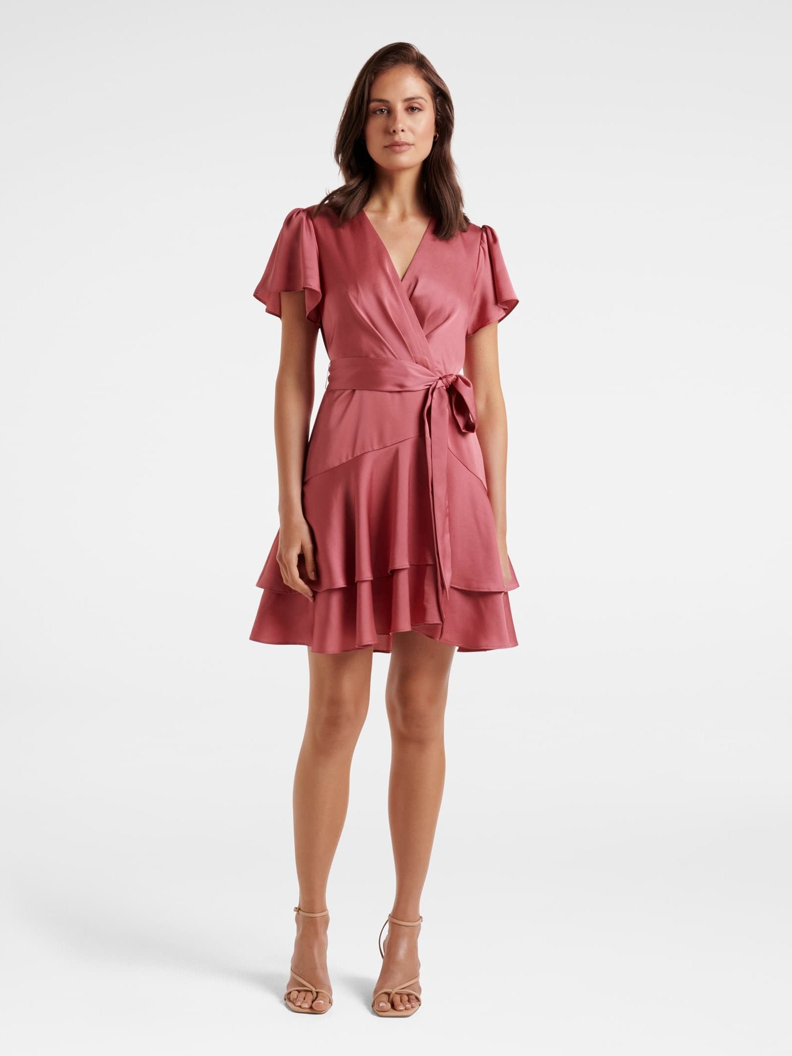 Emerson Flutter Sleeve Satin Mini Dress