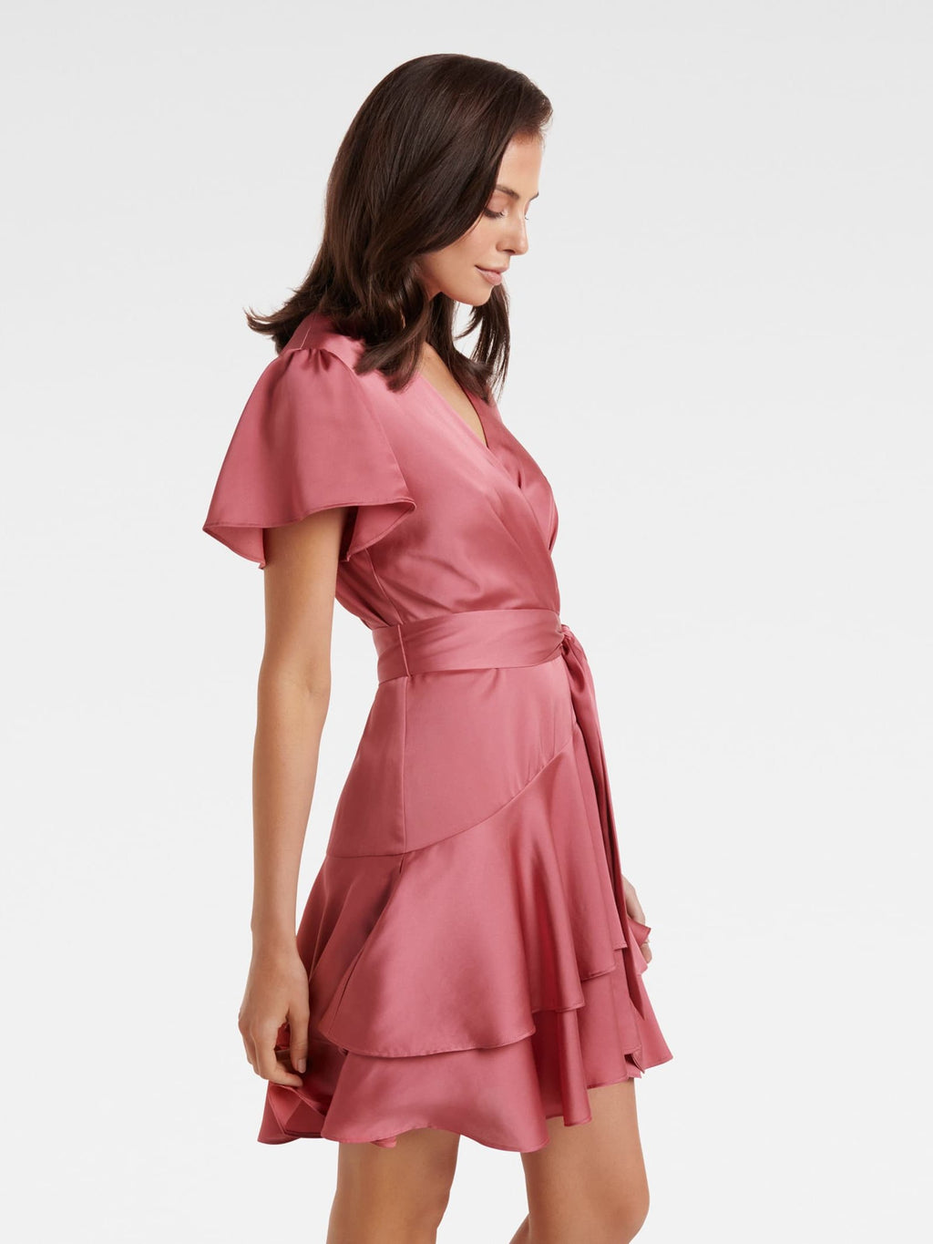 Emerson Flutter Sleeve Satin Mini Dress