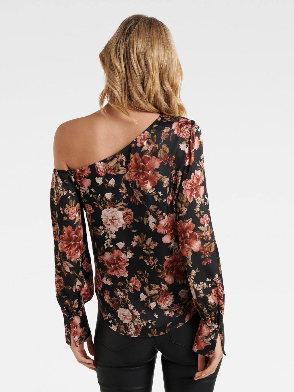 Lana Printed Satin Tipped Shoulder Blouse