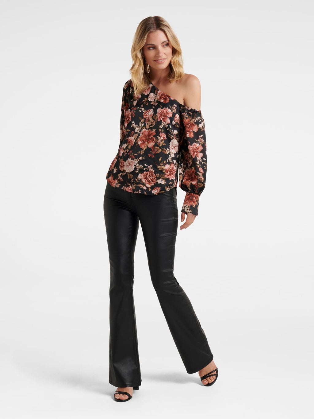 Lana Printed Satin Tipped Shoulder Blouse