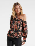 Lana Printed Satin Tipped Shoulder Blouse