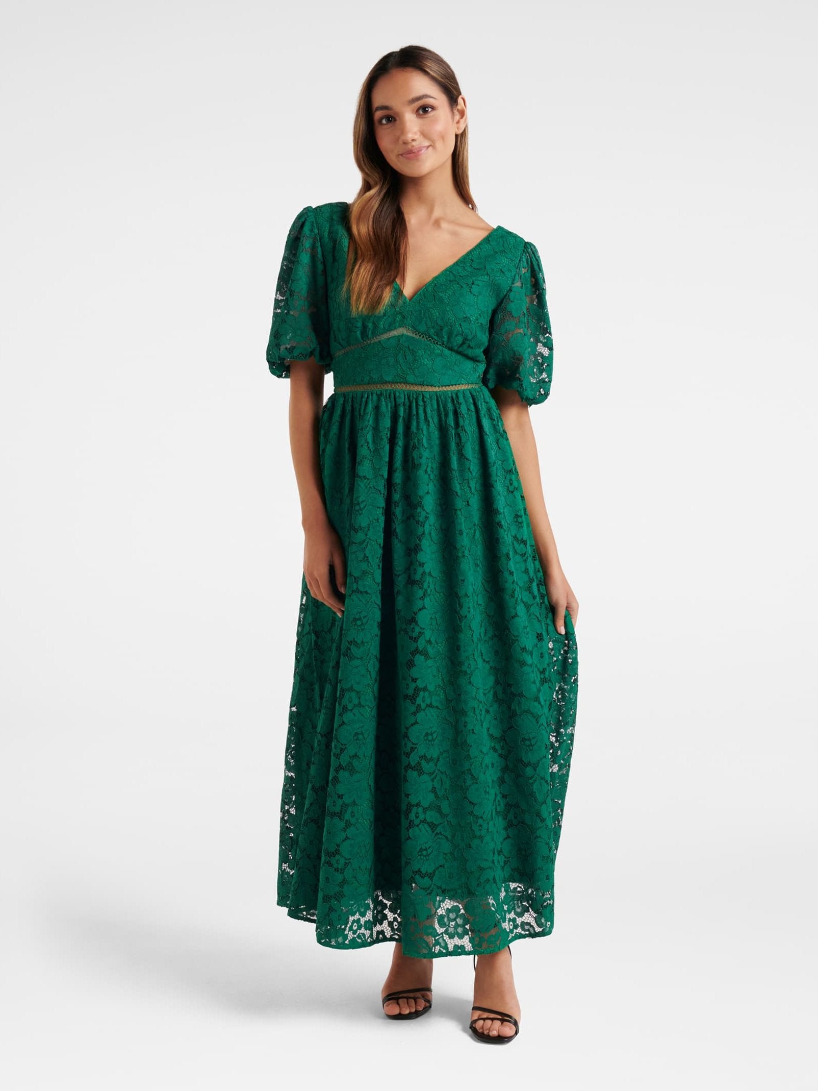 Ivanka Petite Lace V Neck Midi Dress