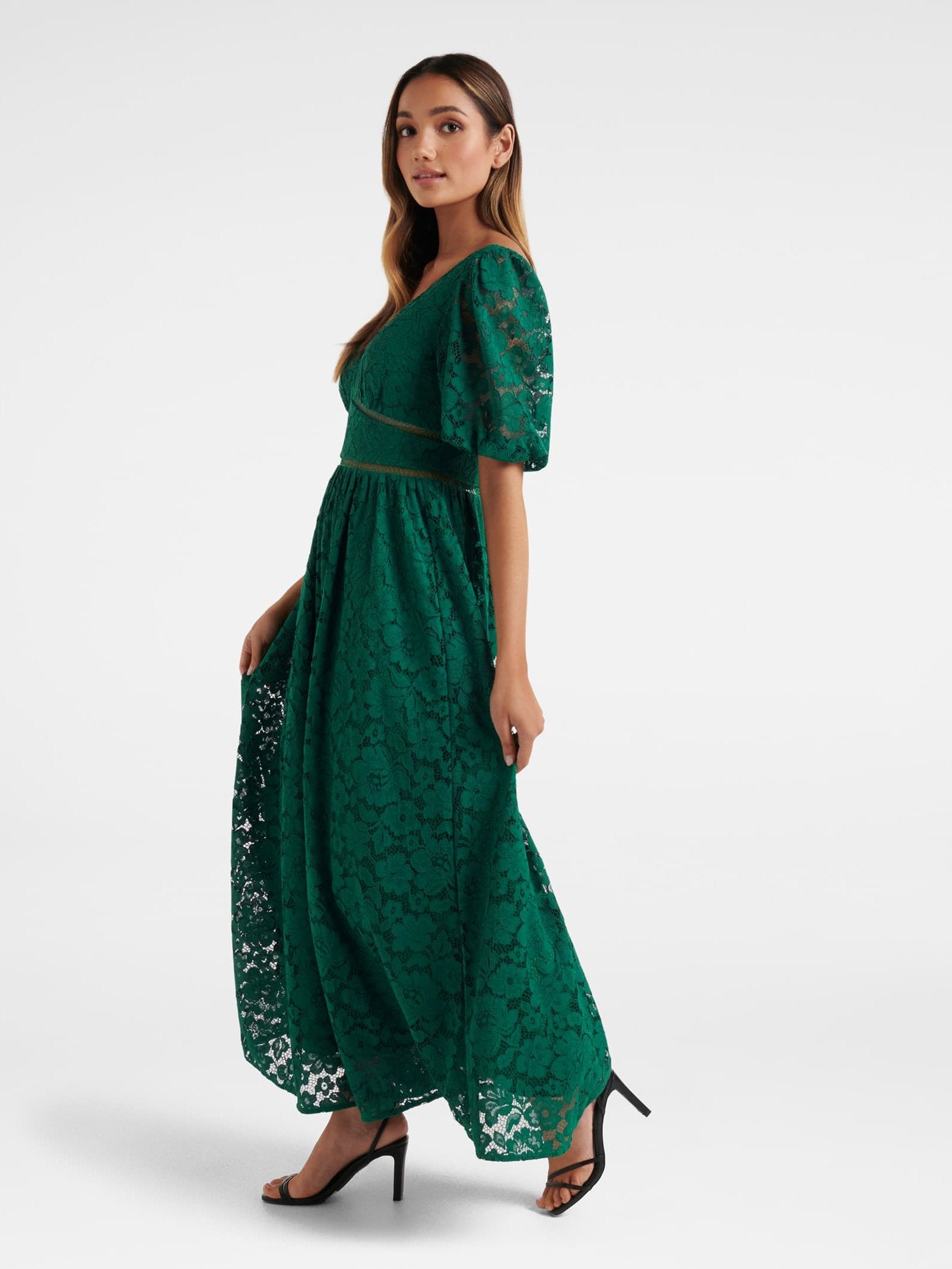 Ivanka Petite Lace V Neck Midi Dress