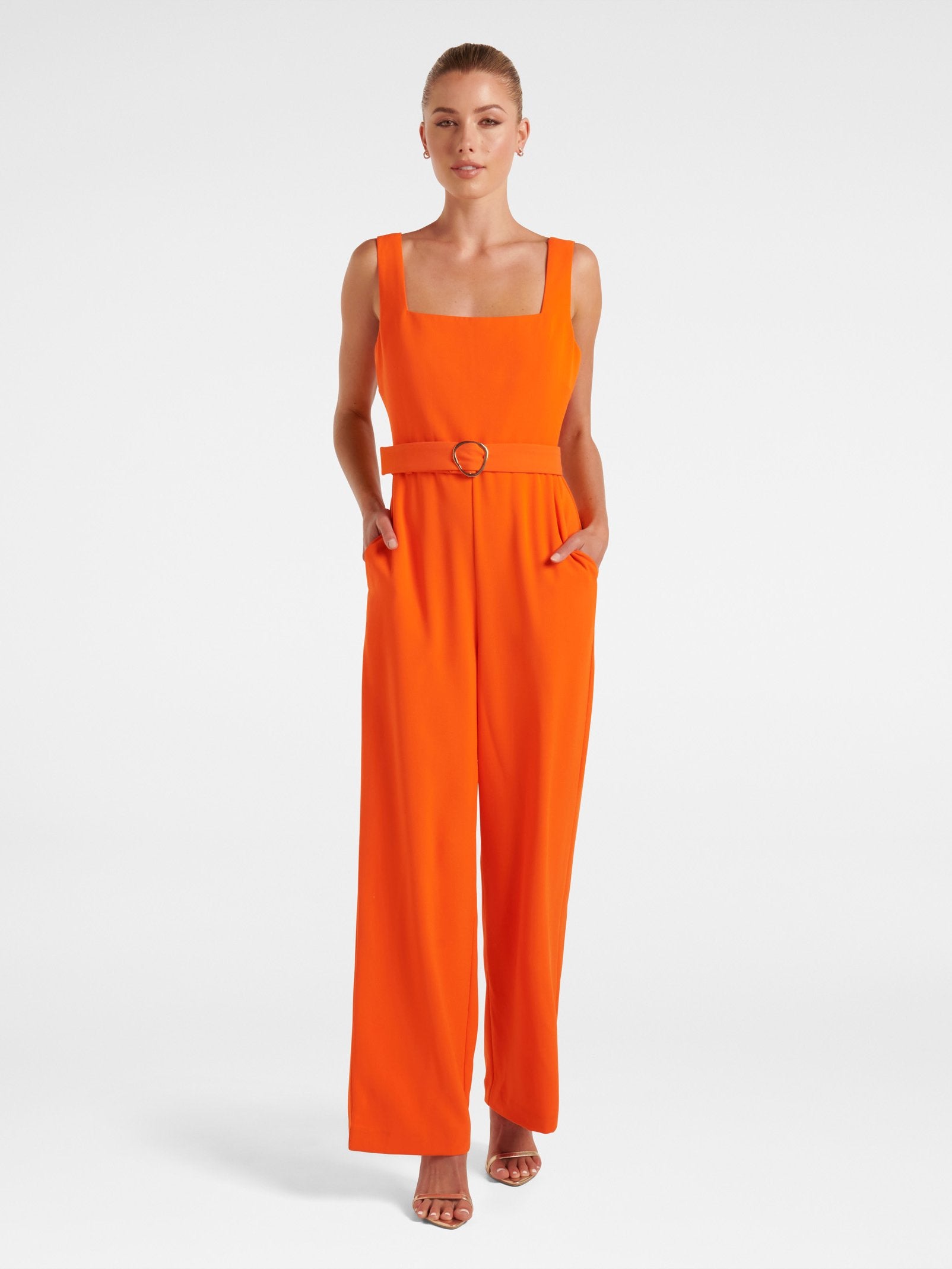 Marie Square Neck Belted Jumpsuit
