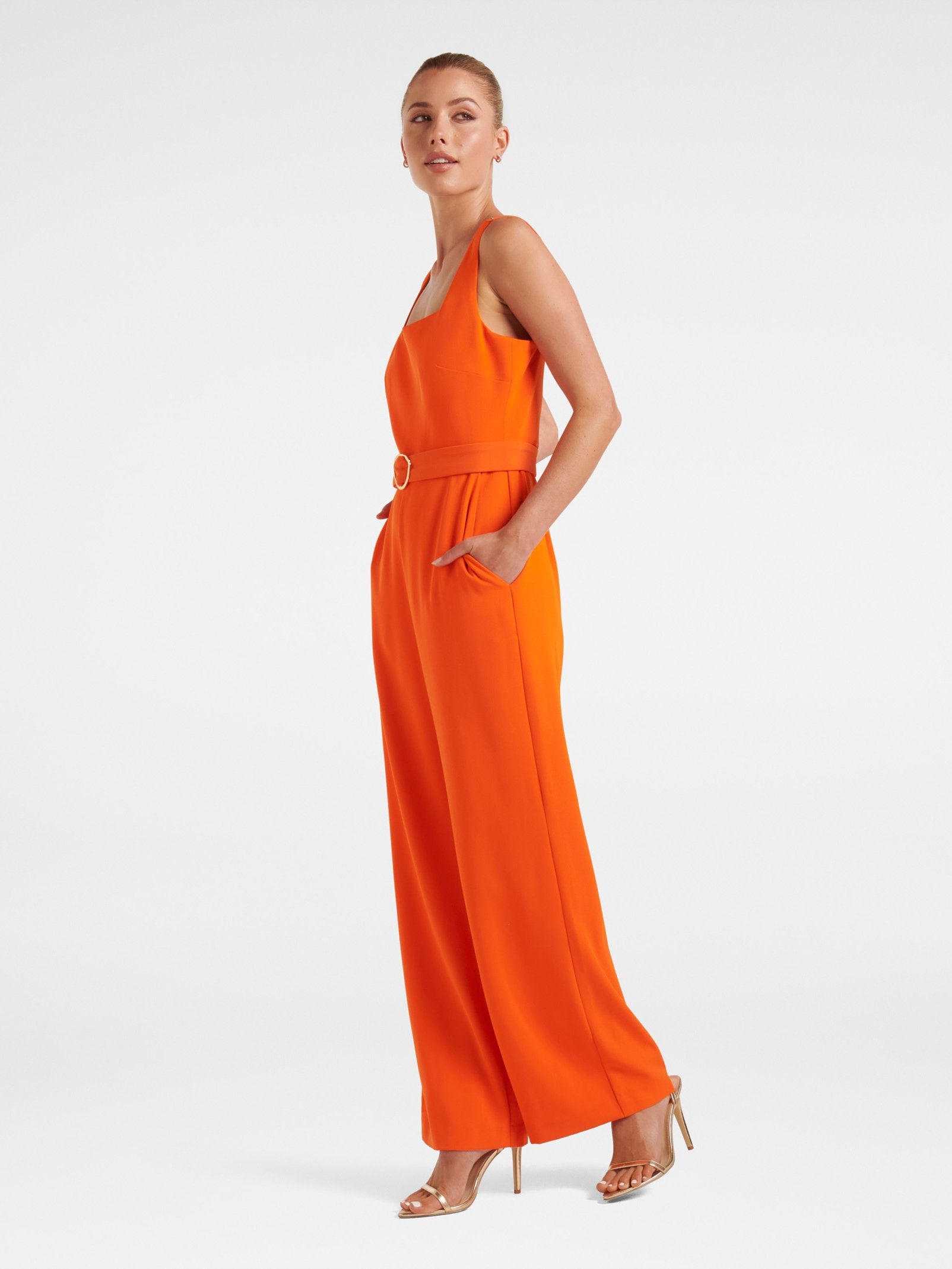 Marie Square Neck Belted Jumpsuit