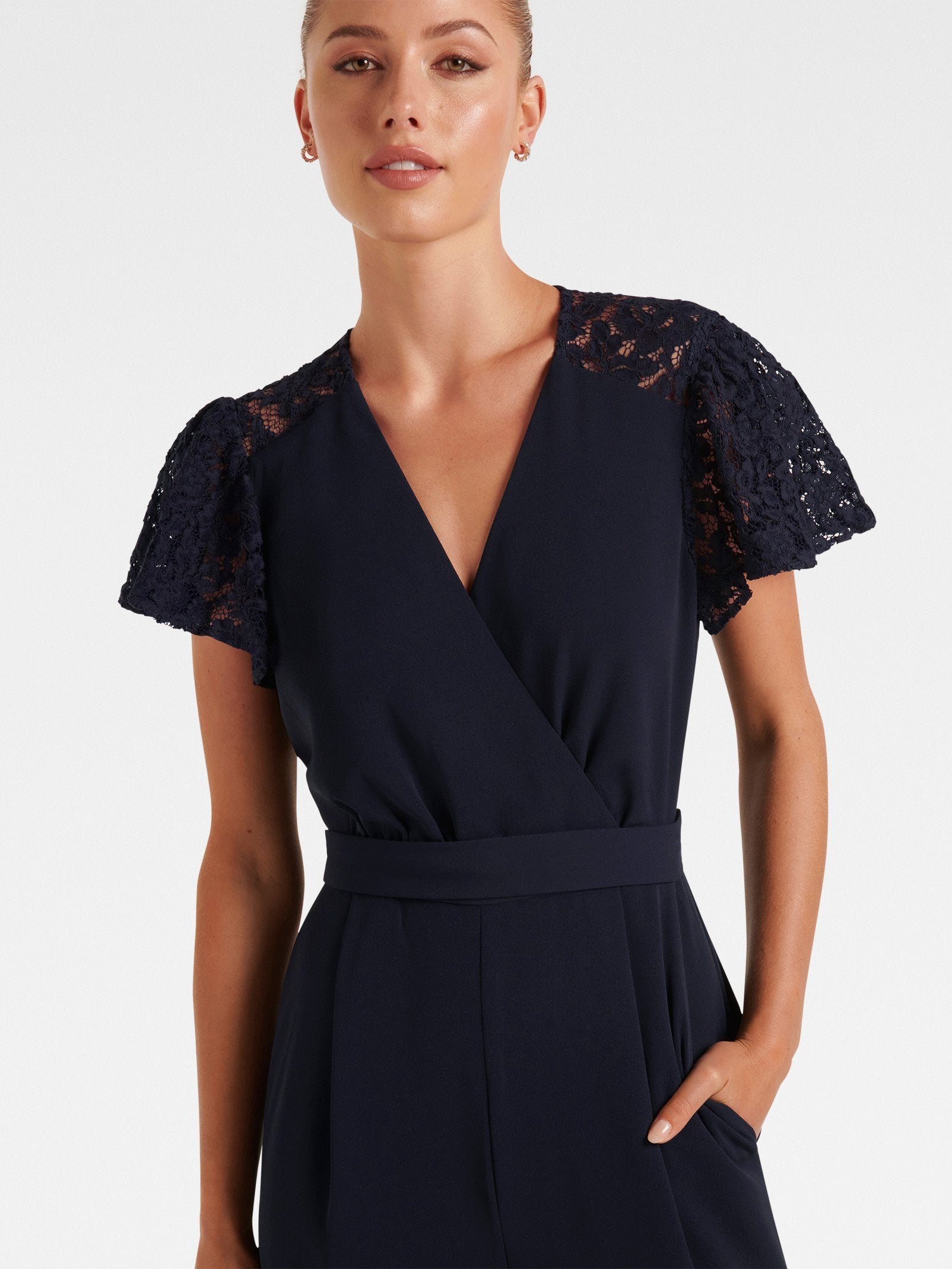 Tarsha Lace Flutter Sleeve Jumpsuit