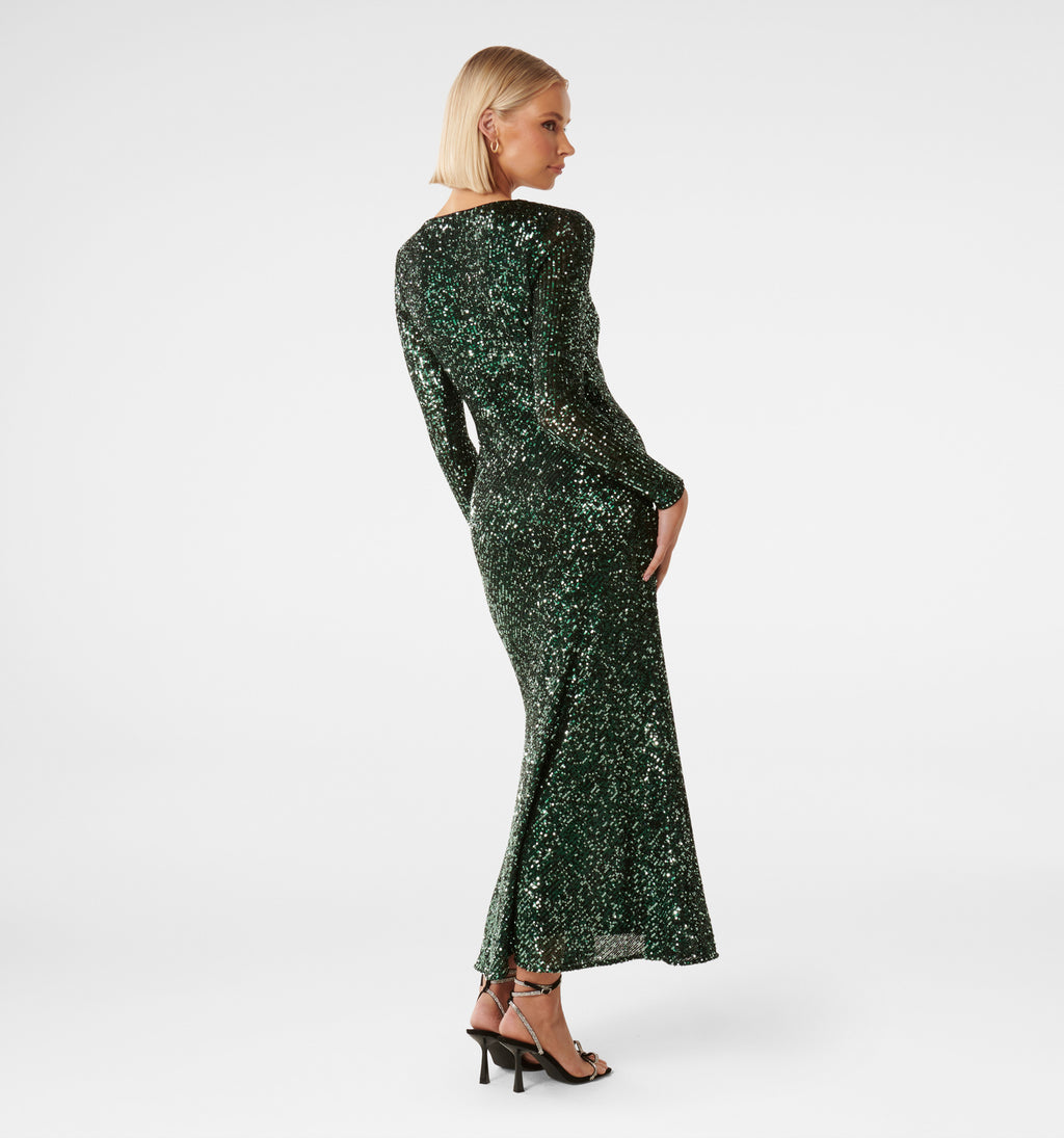Laurie Sequin Long Sleeve Gown