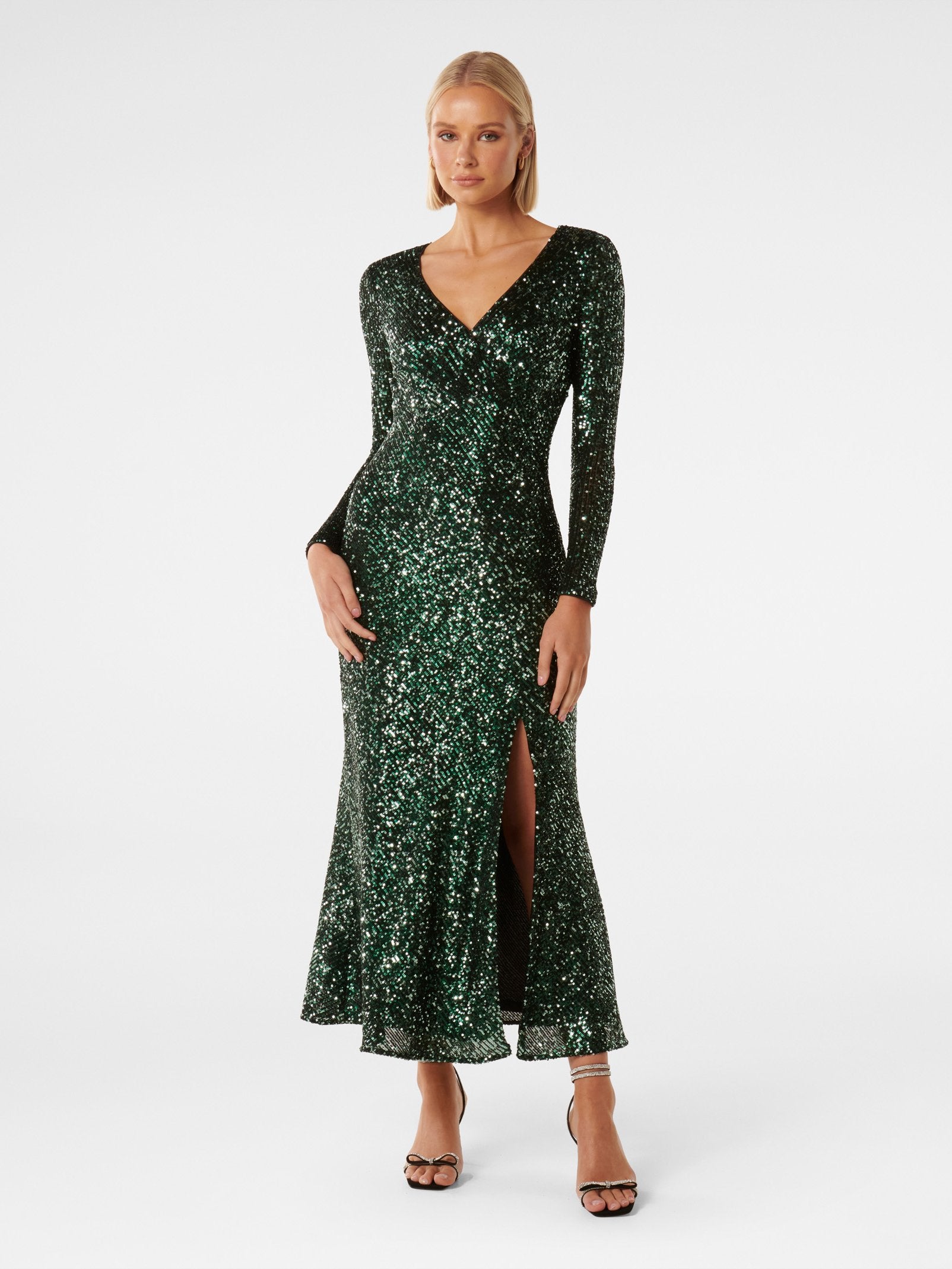 Laurie Sequin Long Sleeve Gown