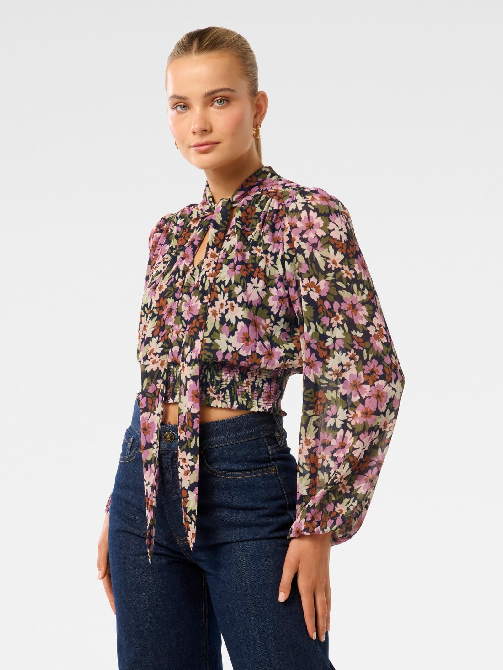  Gloria Shirred Printed Blouse