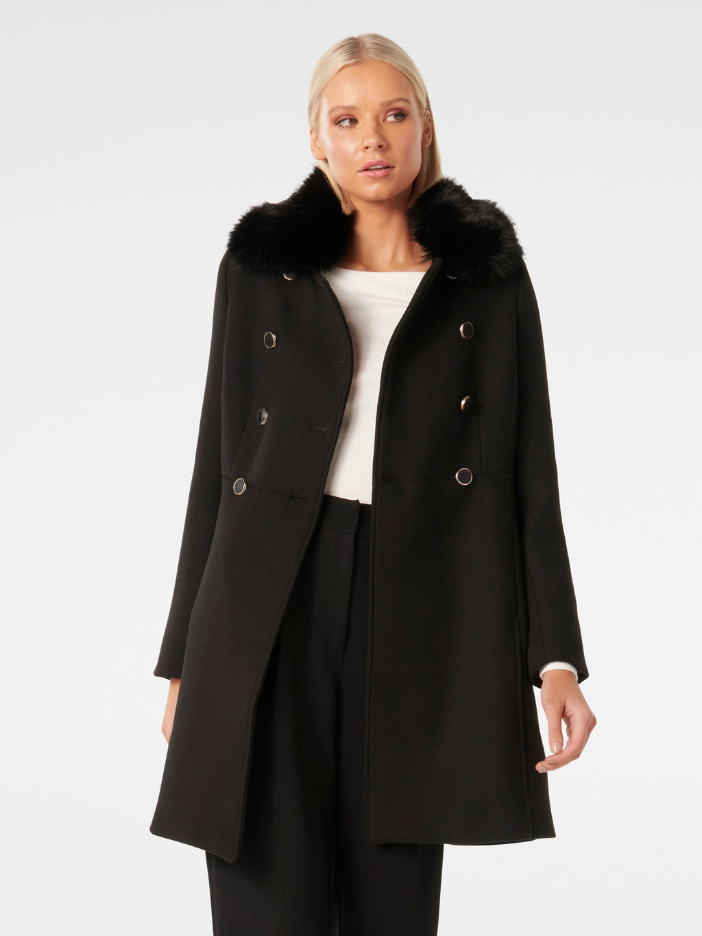 Susie Faux Fur Collar Dolly Coat