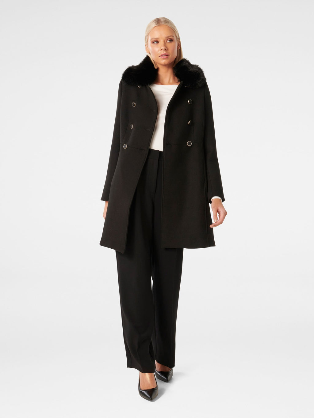  Susie Faux Fur Collar Dolly Coat