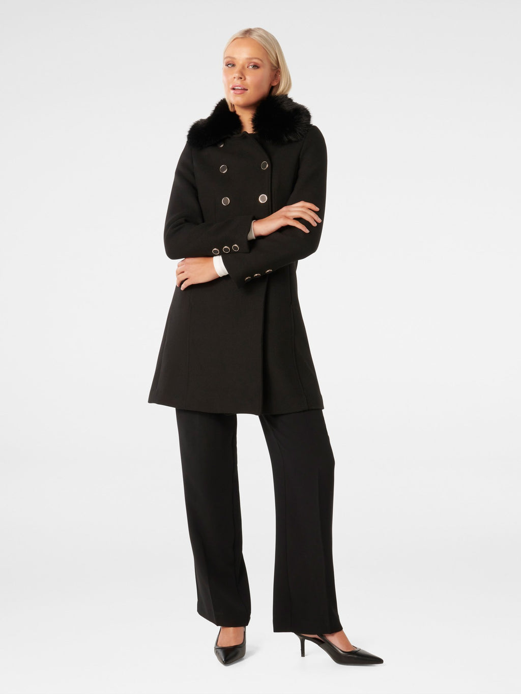  Susie Faux Fur Collar Dolly Coat