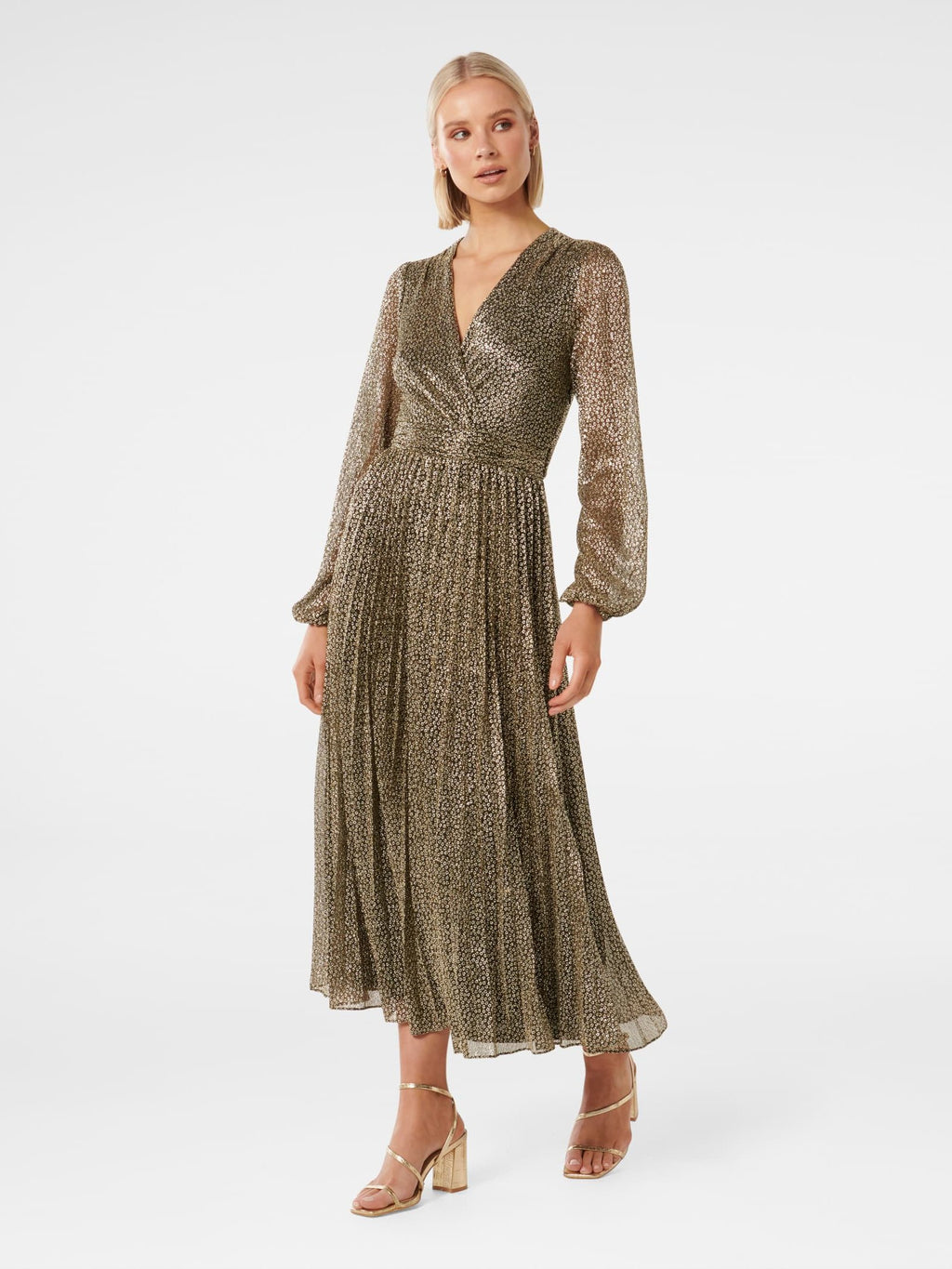 Dylan Long Sleeve Plisse Midi Dress
