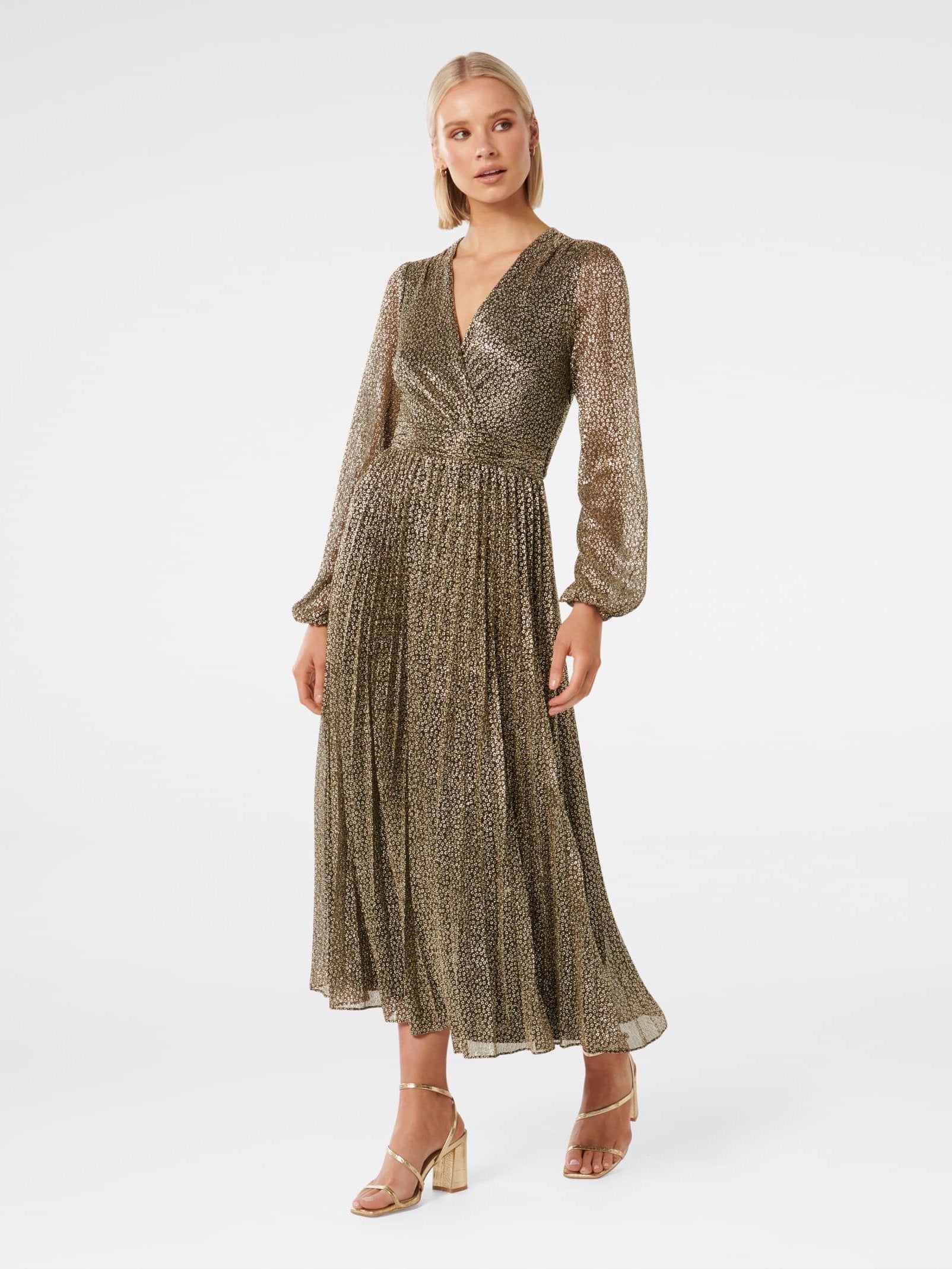 Dylan Long Sleeve Plisse Midi Dress