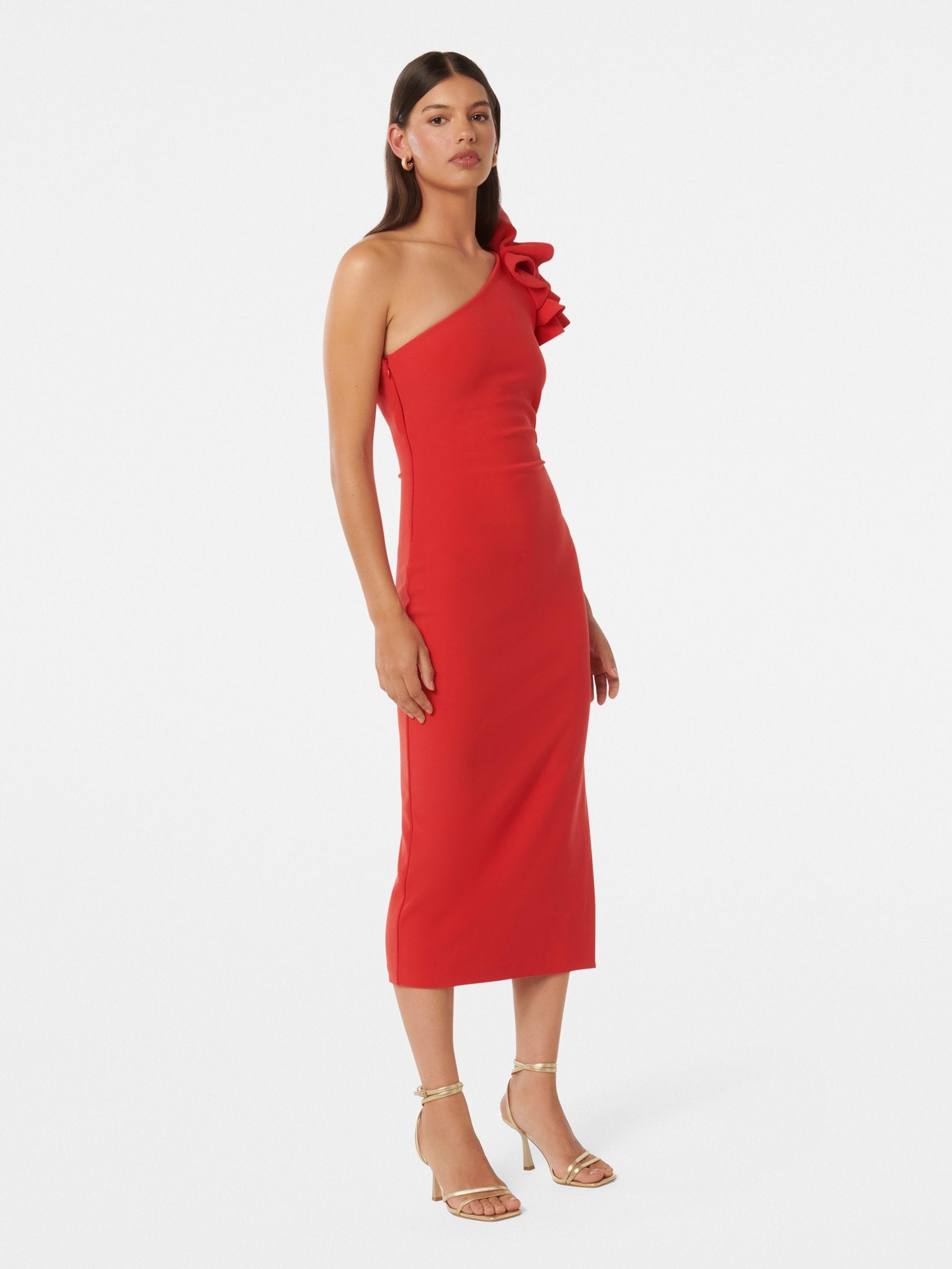  Celeste One Shoulder Ruffle Bodycon Dress